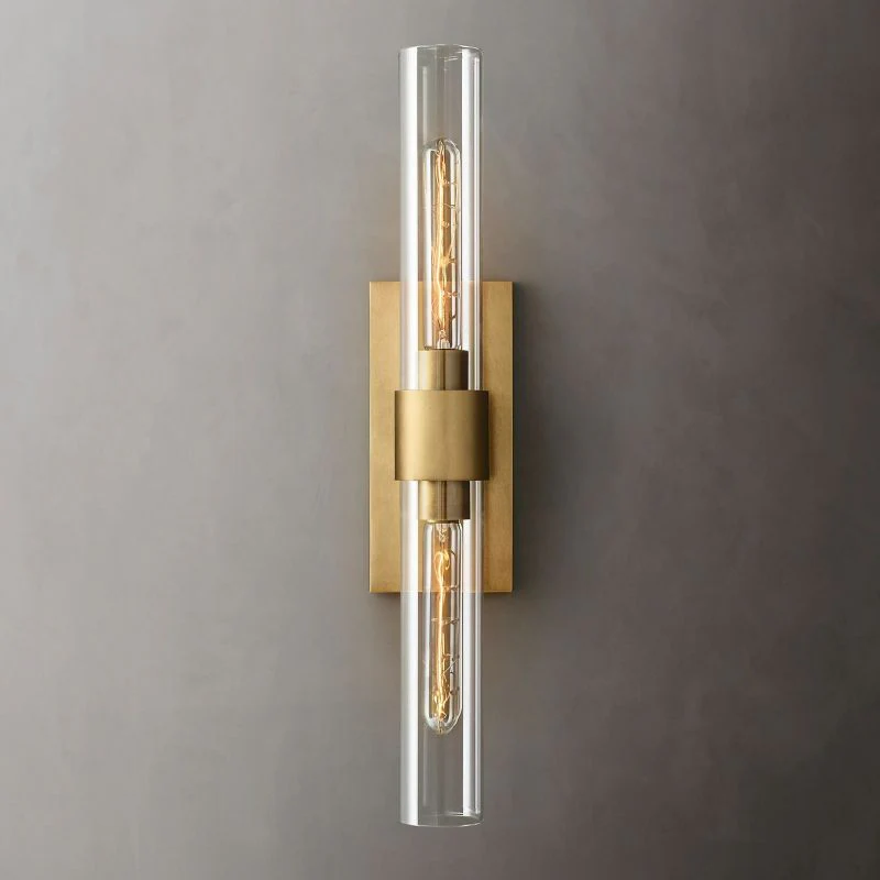 23" Brass Glass Wall Sconce 2-Light E12 Modern Vanity Light - Image 4