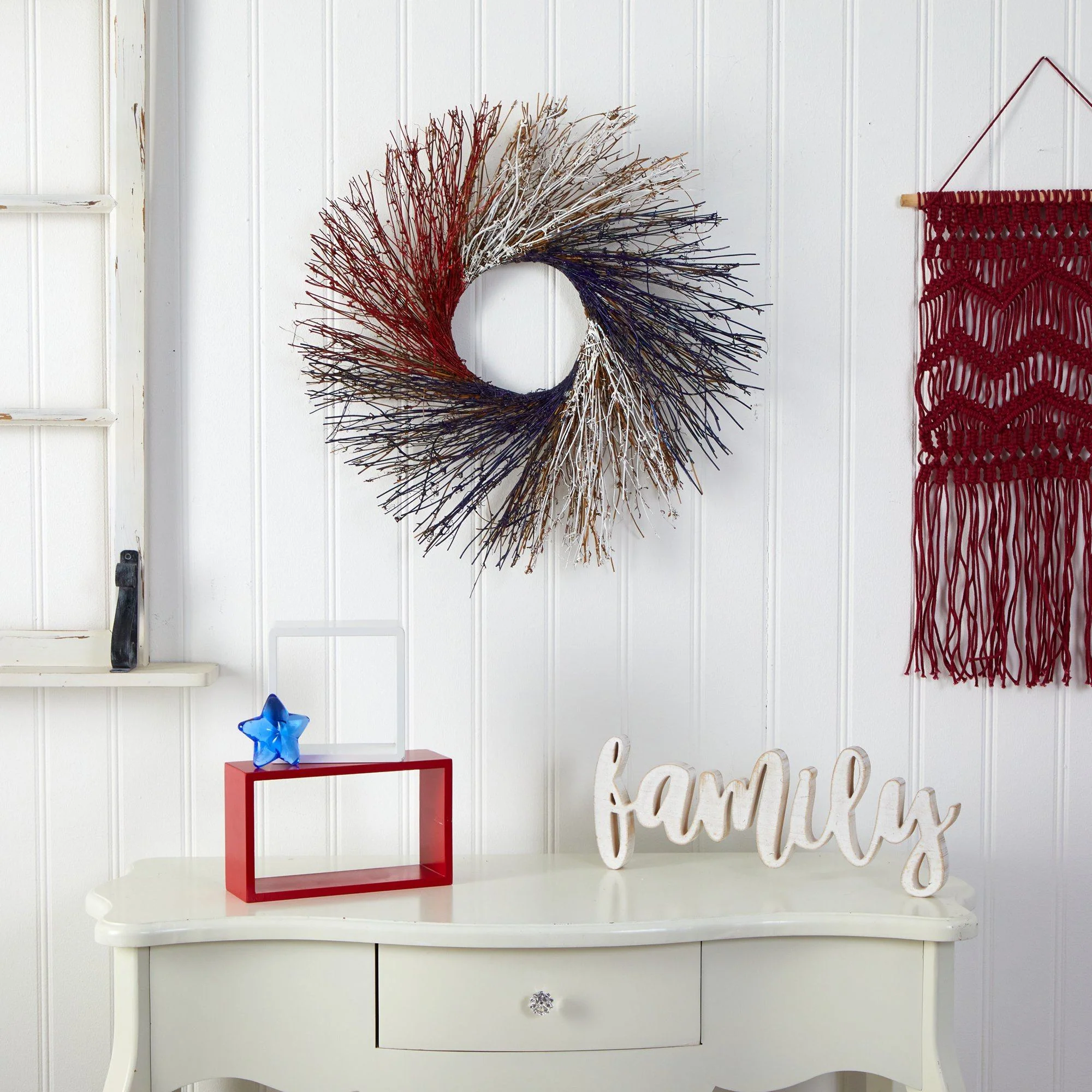24” Americana Twig Wreath Red White and Blue - Image 4
