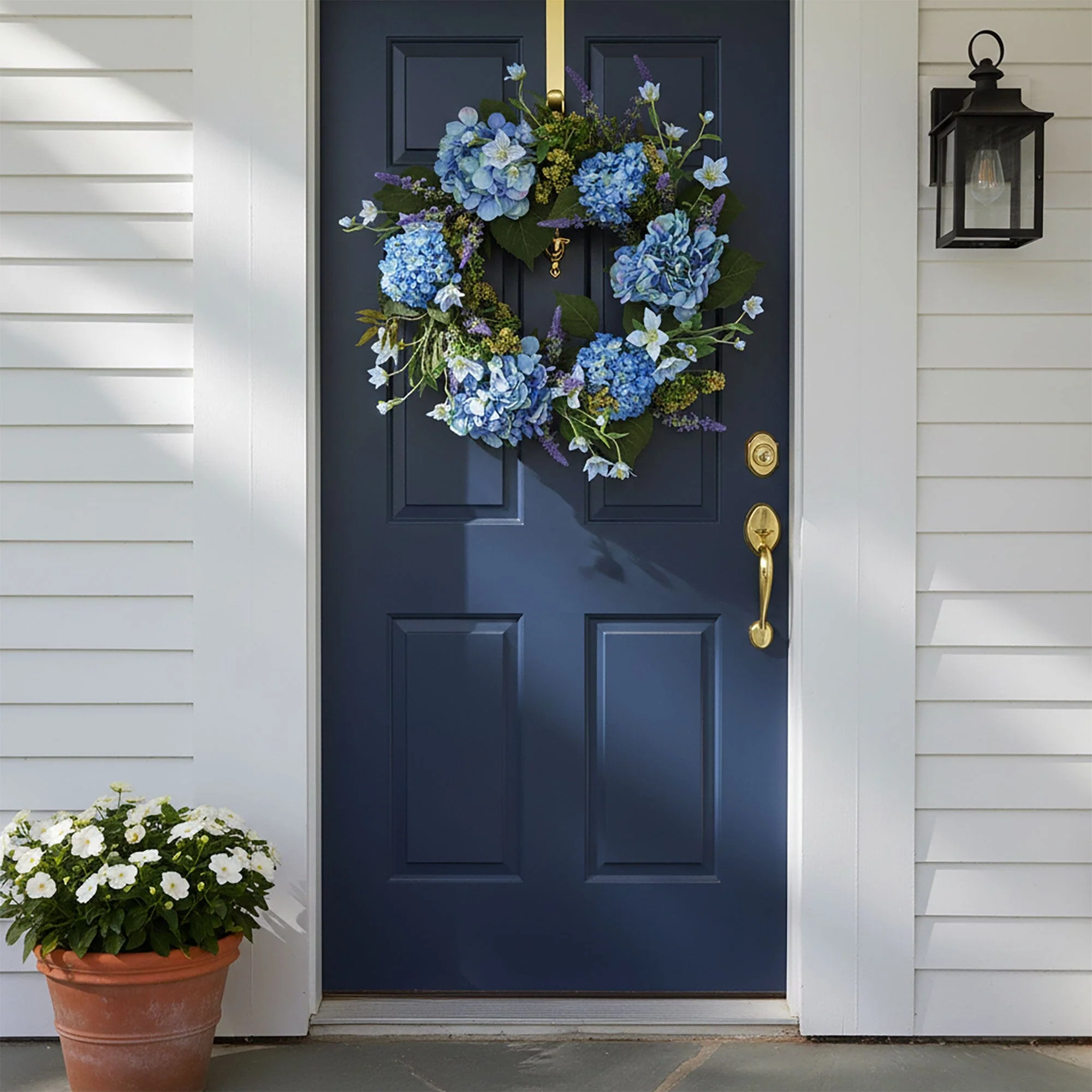 24” Artificial Blue Hydrangea Wreath - Image 2