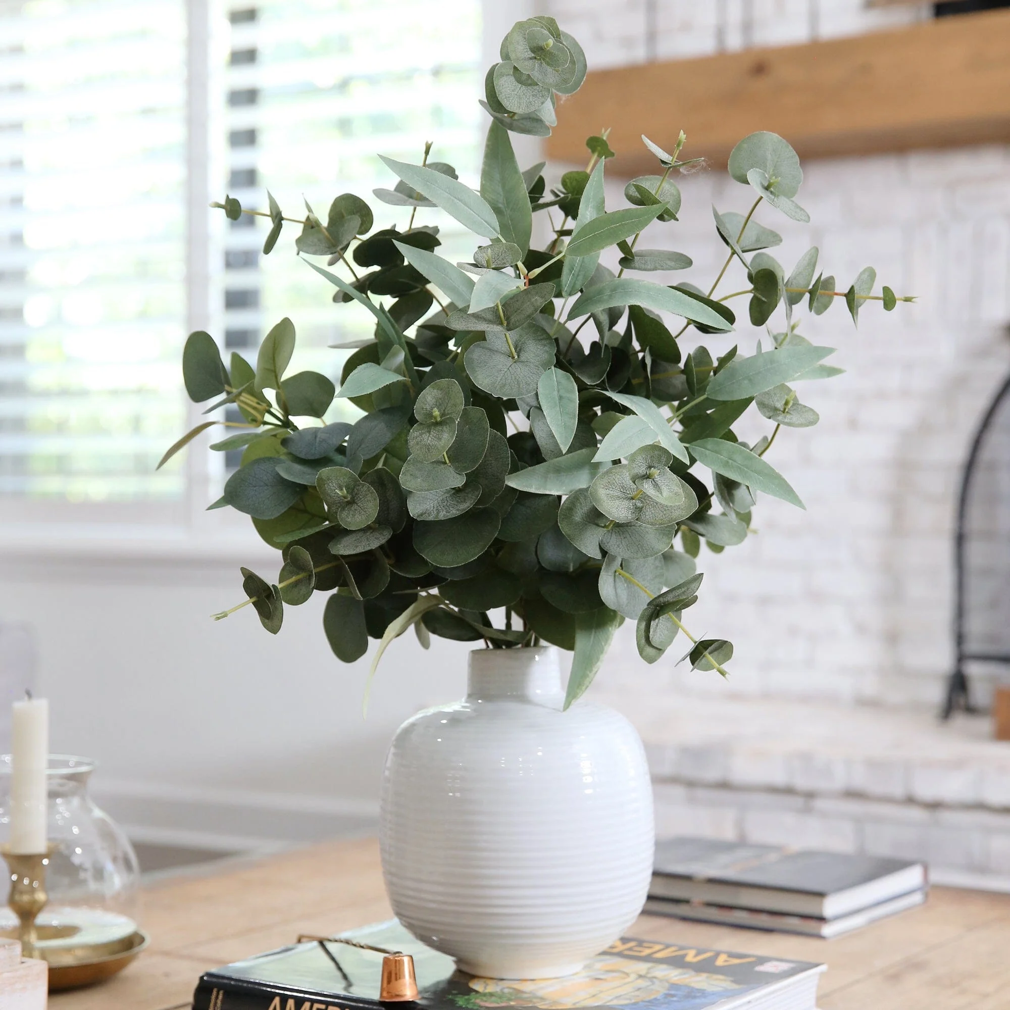 24” Artificial Eucalyptus Leaves Arrangement with Ceramic Planter - Image 2