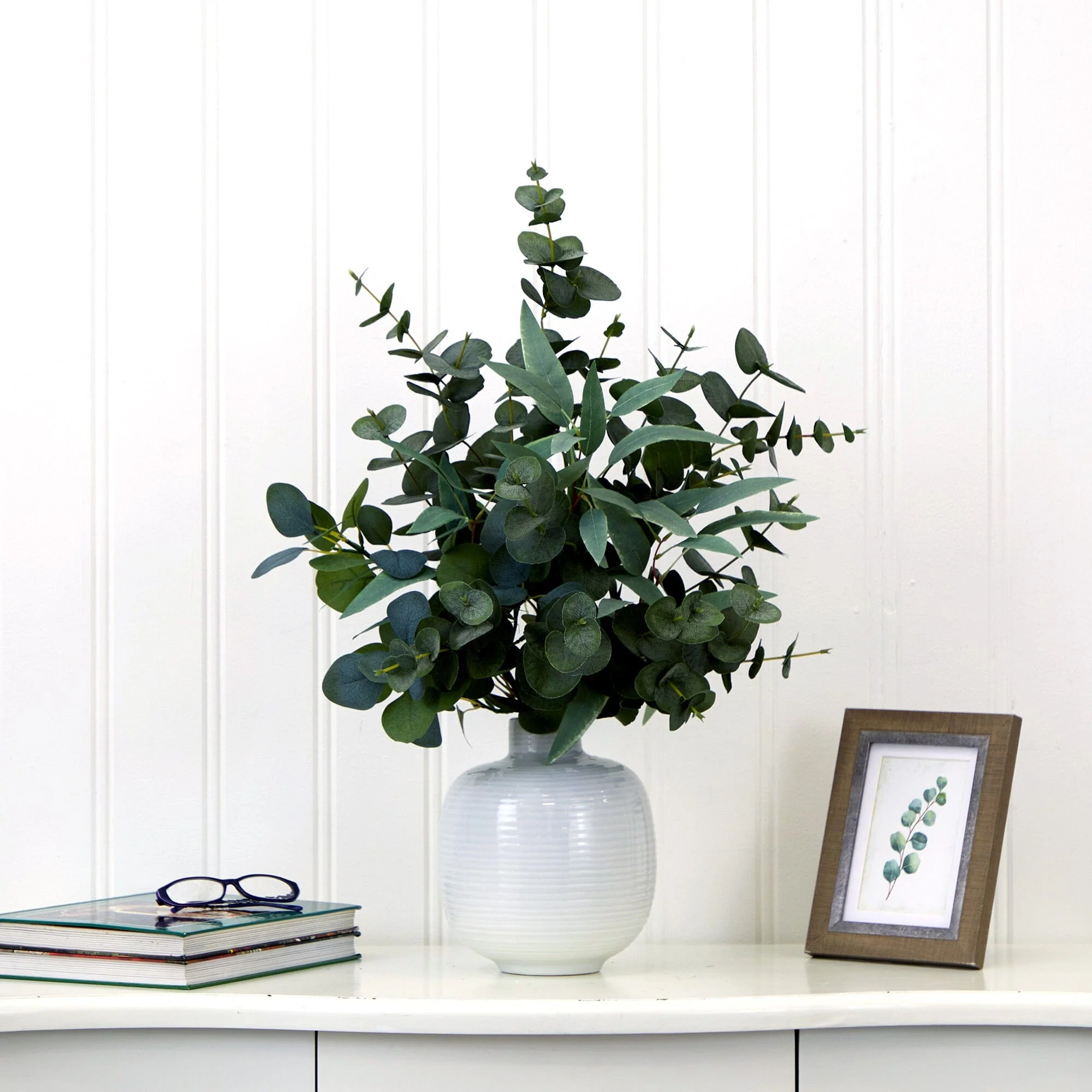 24” Artificial Eucalyptus Leaves Arrangement with Ceramic Planter - Image 3