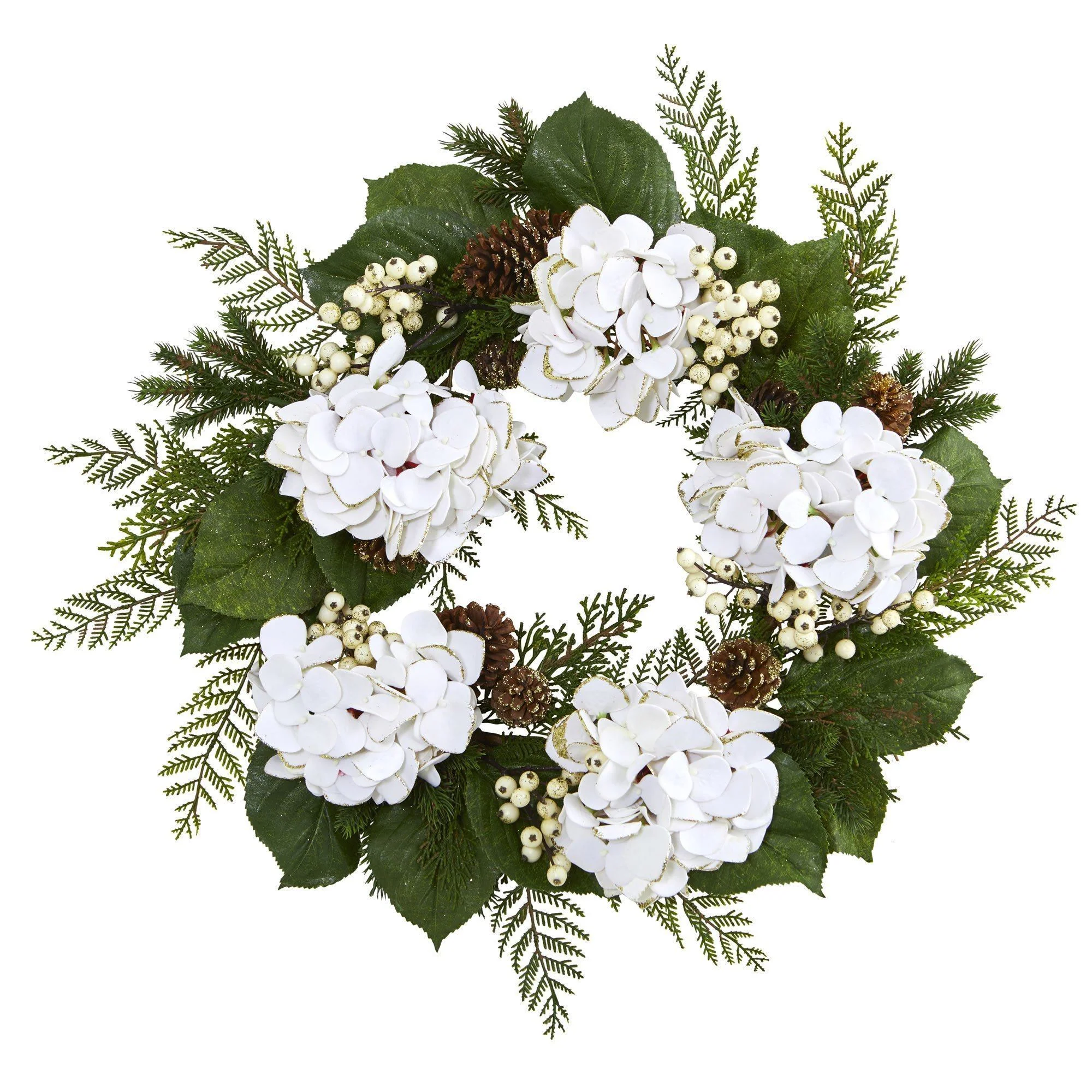 24” Artificial Hydrangea & Berry Gold Trimmed Wreath - Image 3