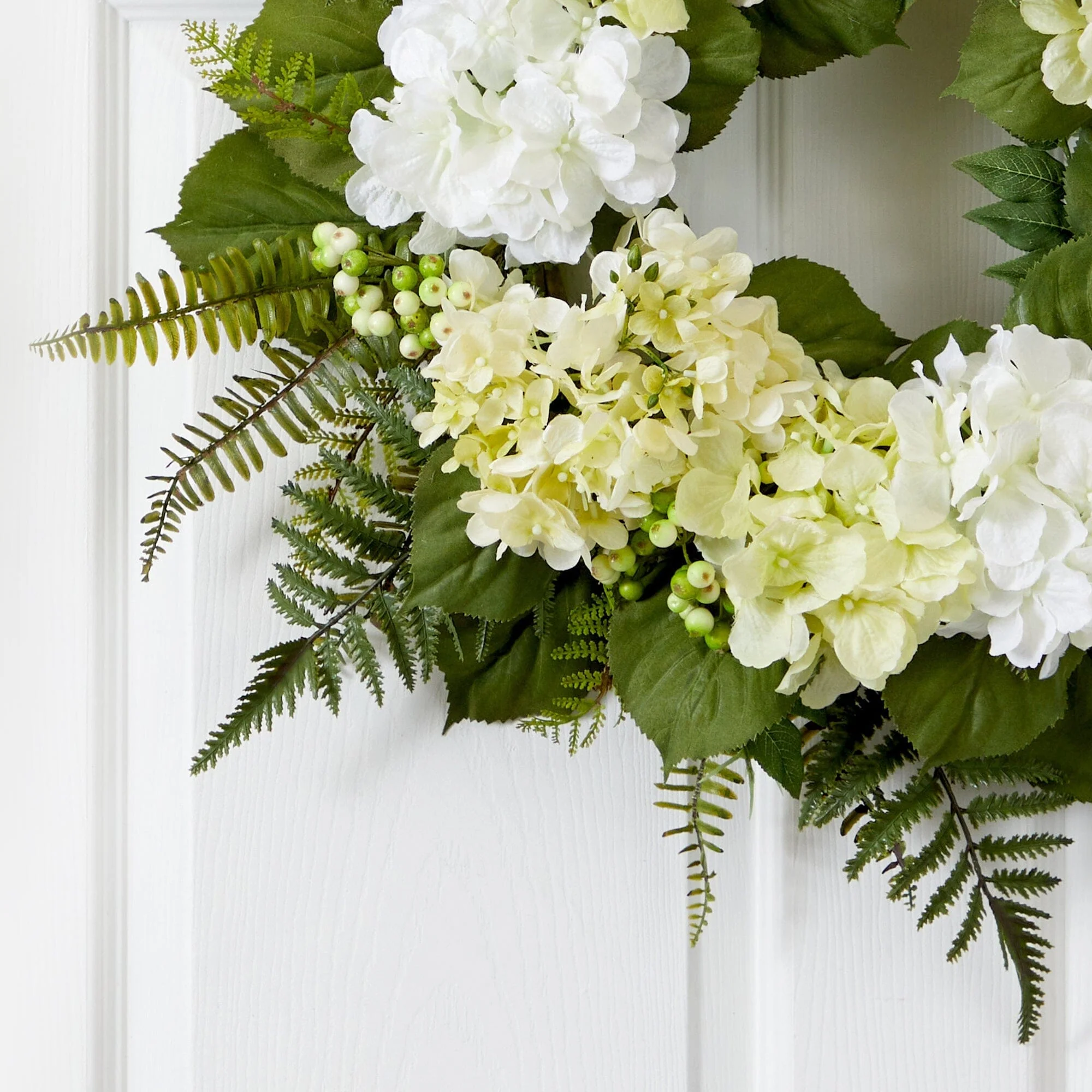 24” Artificial White Hydrangea Berry Wreath - Image 2