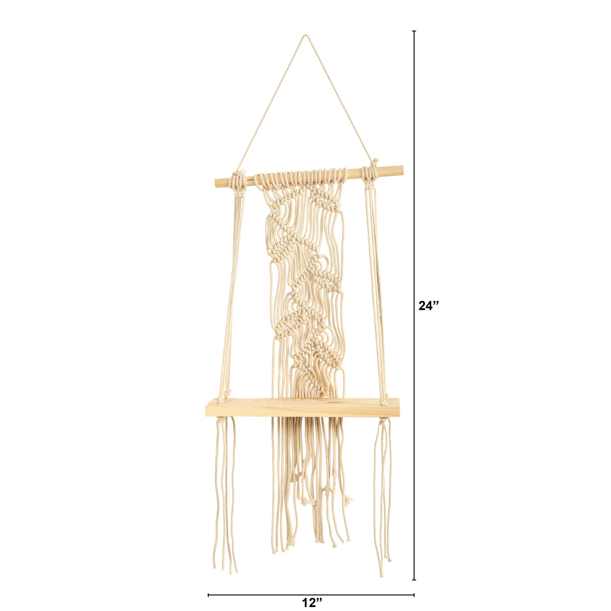 24” Boho Chic Wood Macrame Shelf - Image 2
