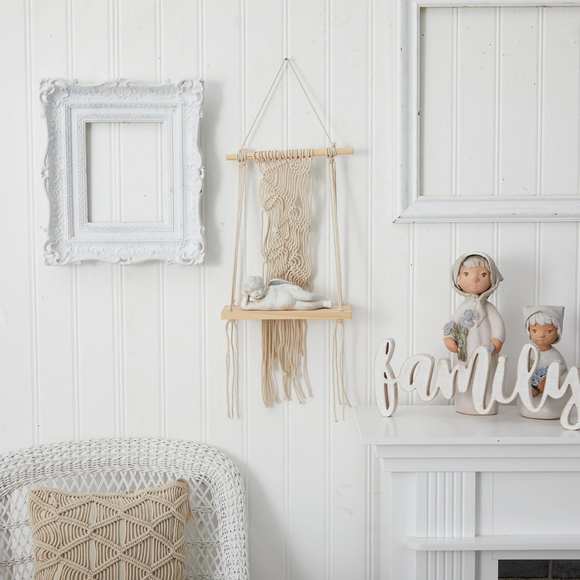 24” Boho Chic Wood Macrame Shelf - Image 4