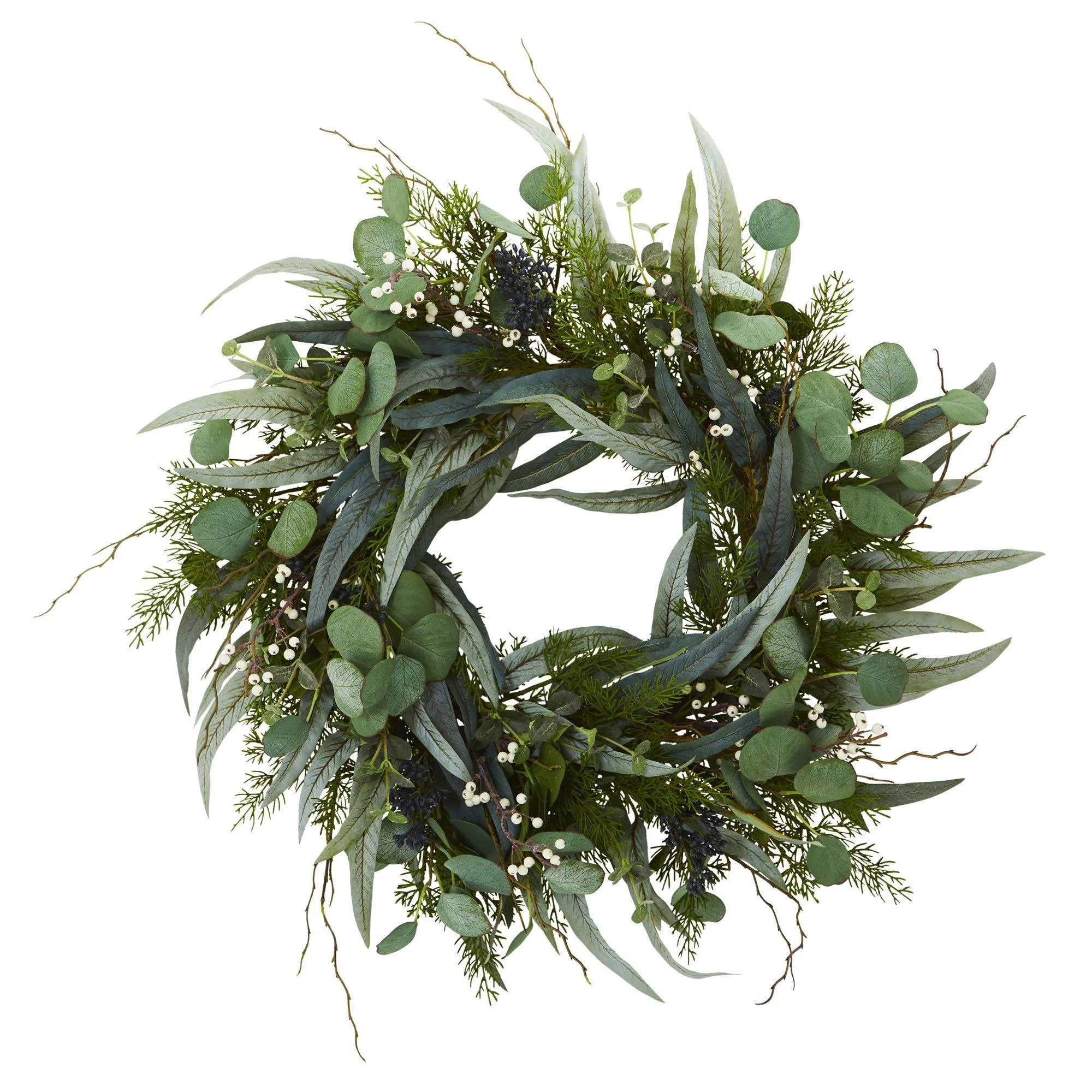 24” Eucalyptus and Mixed Greens Artificial Wreath - Image 3
