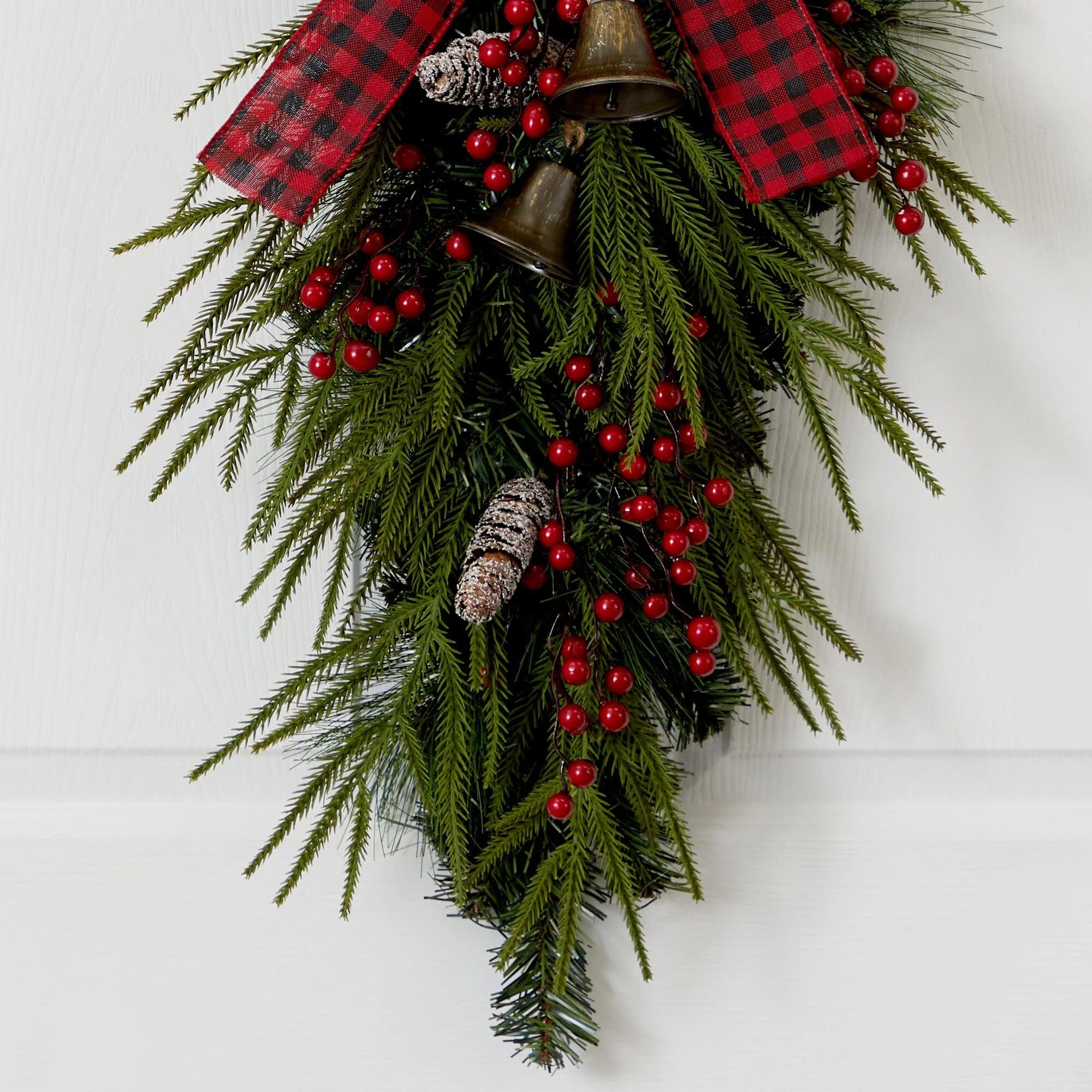 24” Holiday Christmas Pine Cones, Berry and Bells Teardrop - Image 2