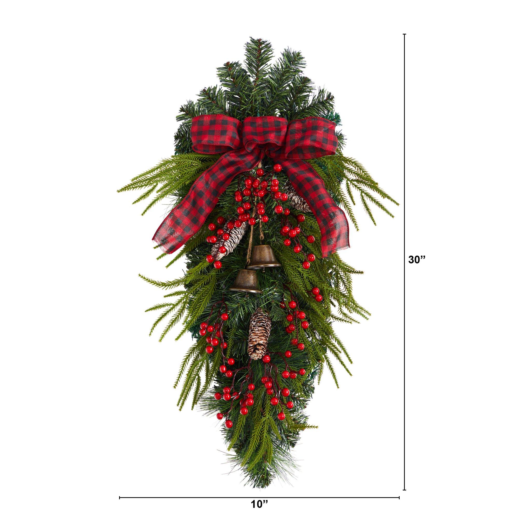 24” Holiday Christmas Pine Cones, Berry and Bells Teardrop - Image 3
