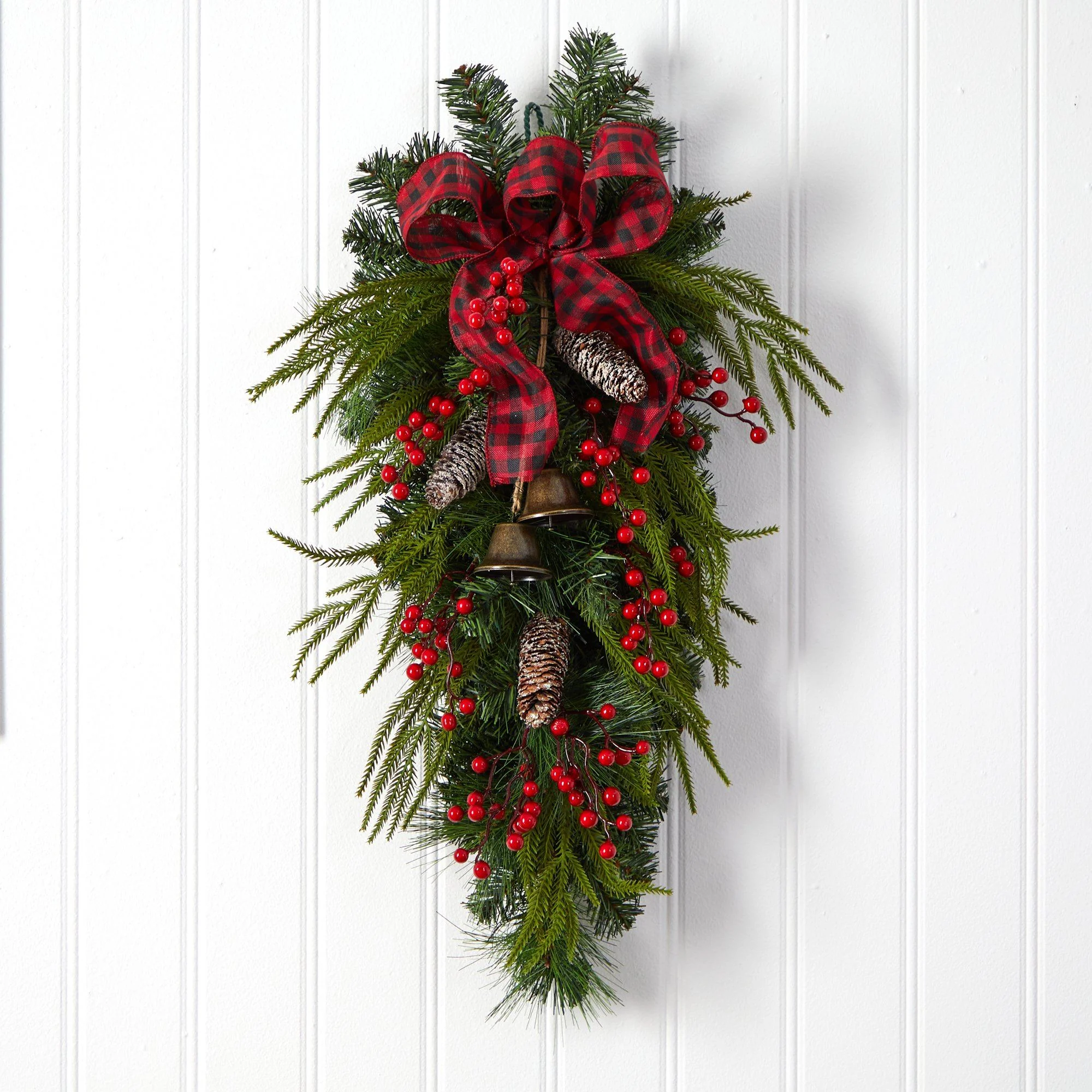 24” Holiday Christmas Pine Cones, Berry and Bells Teardrop - Image 4
