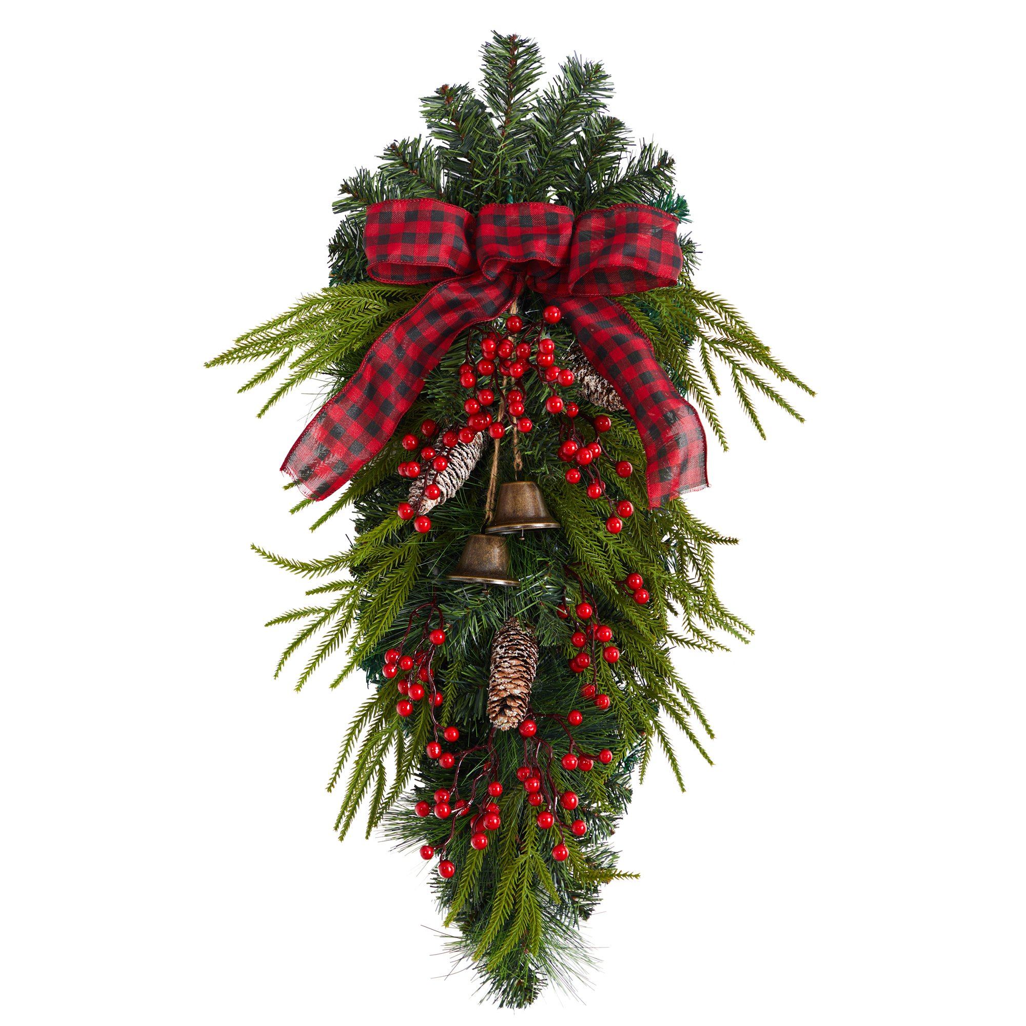 24” Holiday Christmas Pine Cones, Berry and Bells Teardrop - Image 6