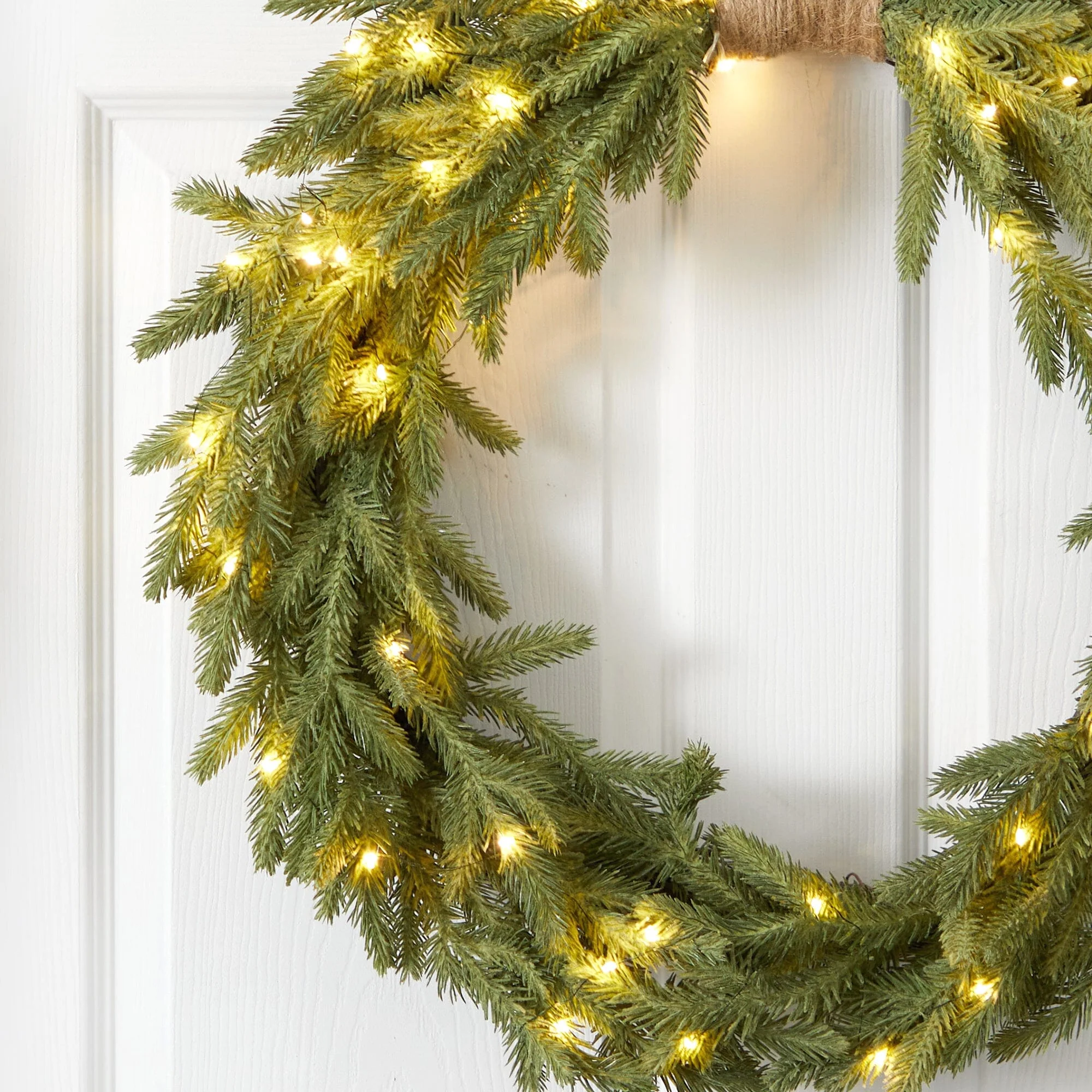 24" Holiday Christmas Pre-Lit Cascading Pine Wreath - Image 2
