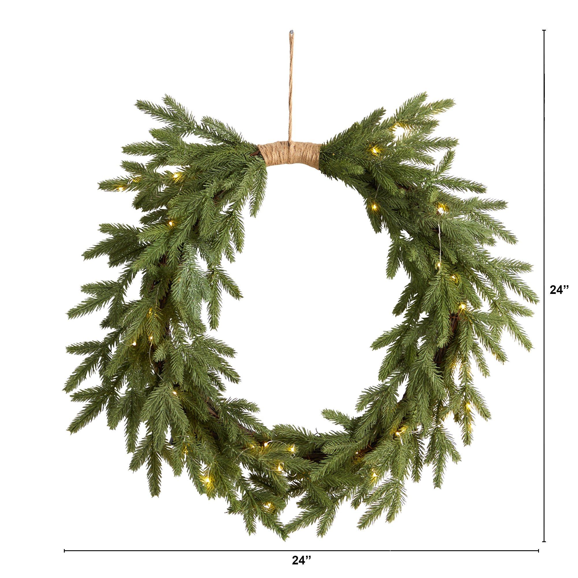 24" Holiday Christmas Pre-Lit Cascading Pine Wreath - Image 3