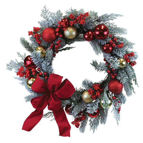 24" Holiday Splendor Red And Gold Aspen Wreath - Image 2