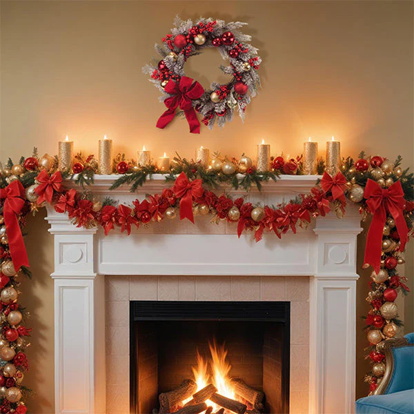 24" Holiday Splendor Red And Gold Aspen Wreath - Image 3