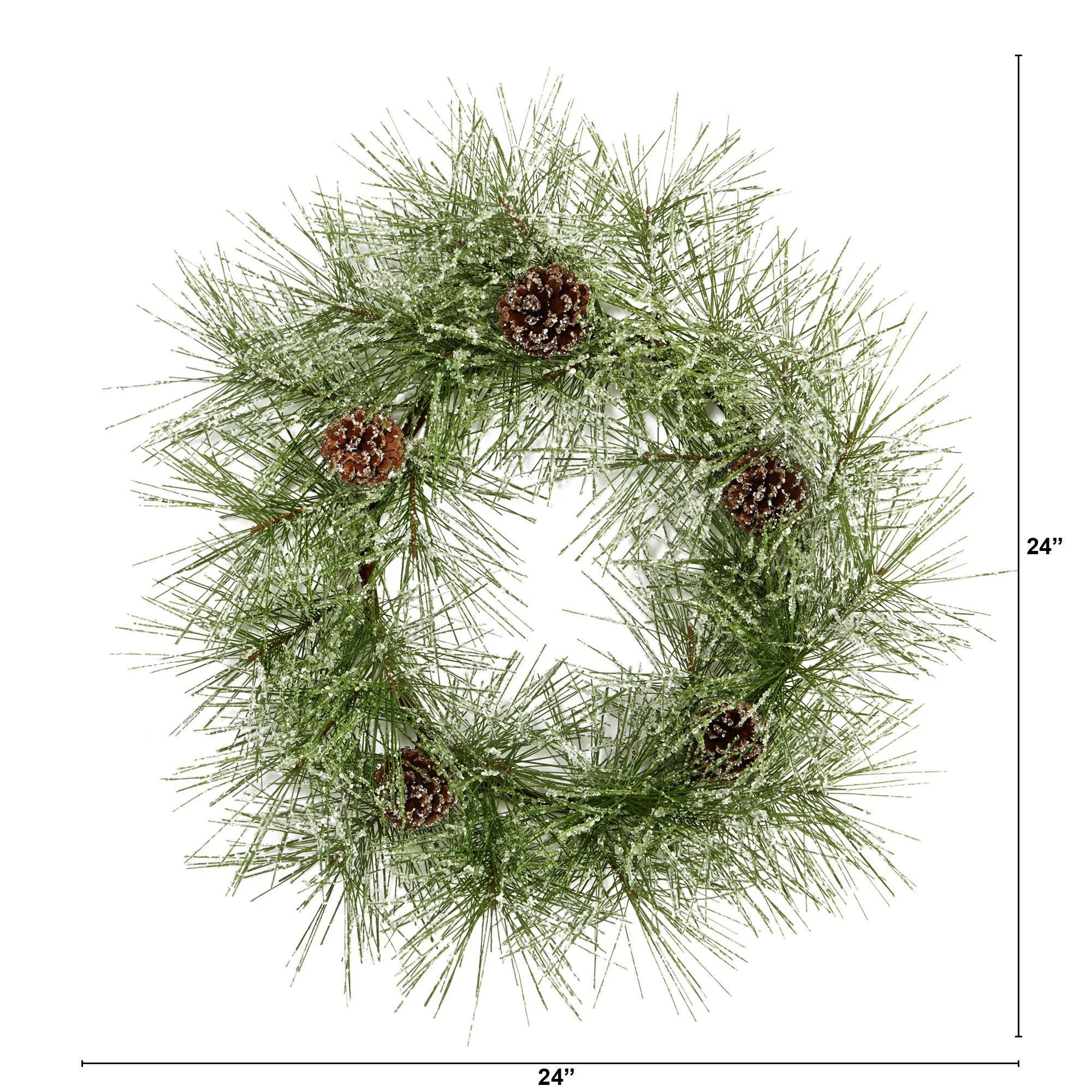 24” Iced Pine Artificial Wreath with Pine Cones - Image 3