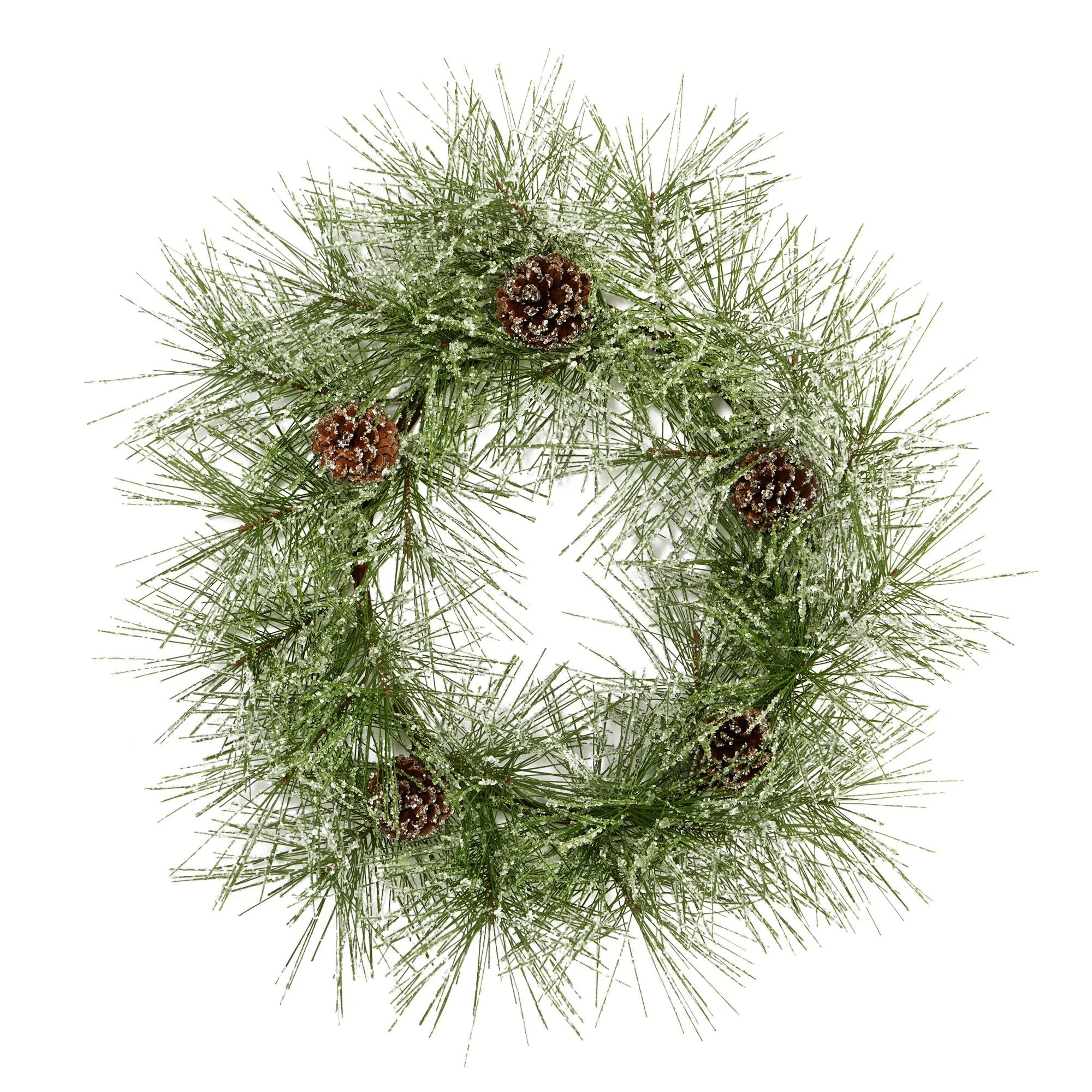 24” Iced Pine Artificial Wreath with Pine Cones - Image 5