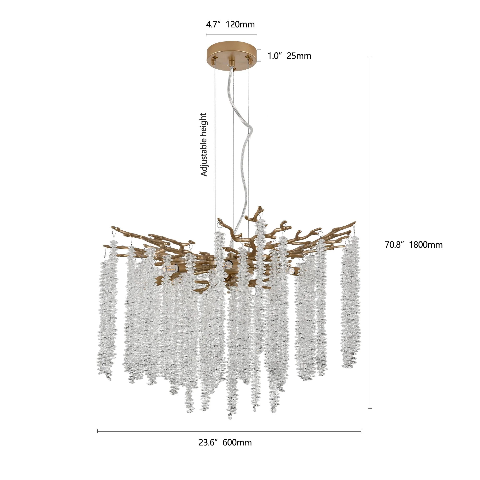 24-inch Modern Golden Pendant Light with Cascading Crystal Strands - Image 10