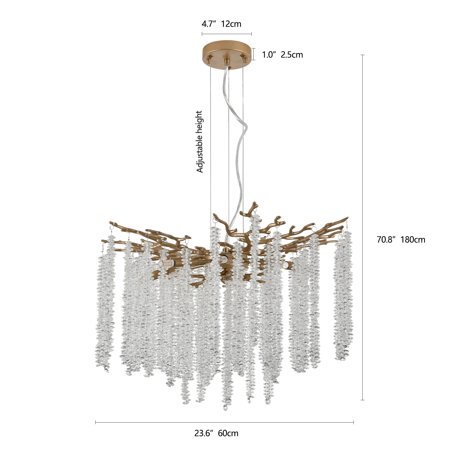 24-inch Modern Golden Pendant Light with Cascading Crystal Strands - Image 11