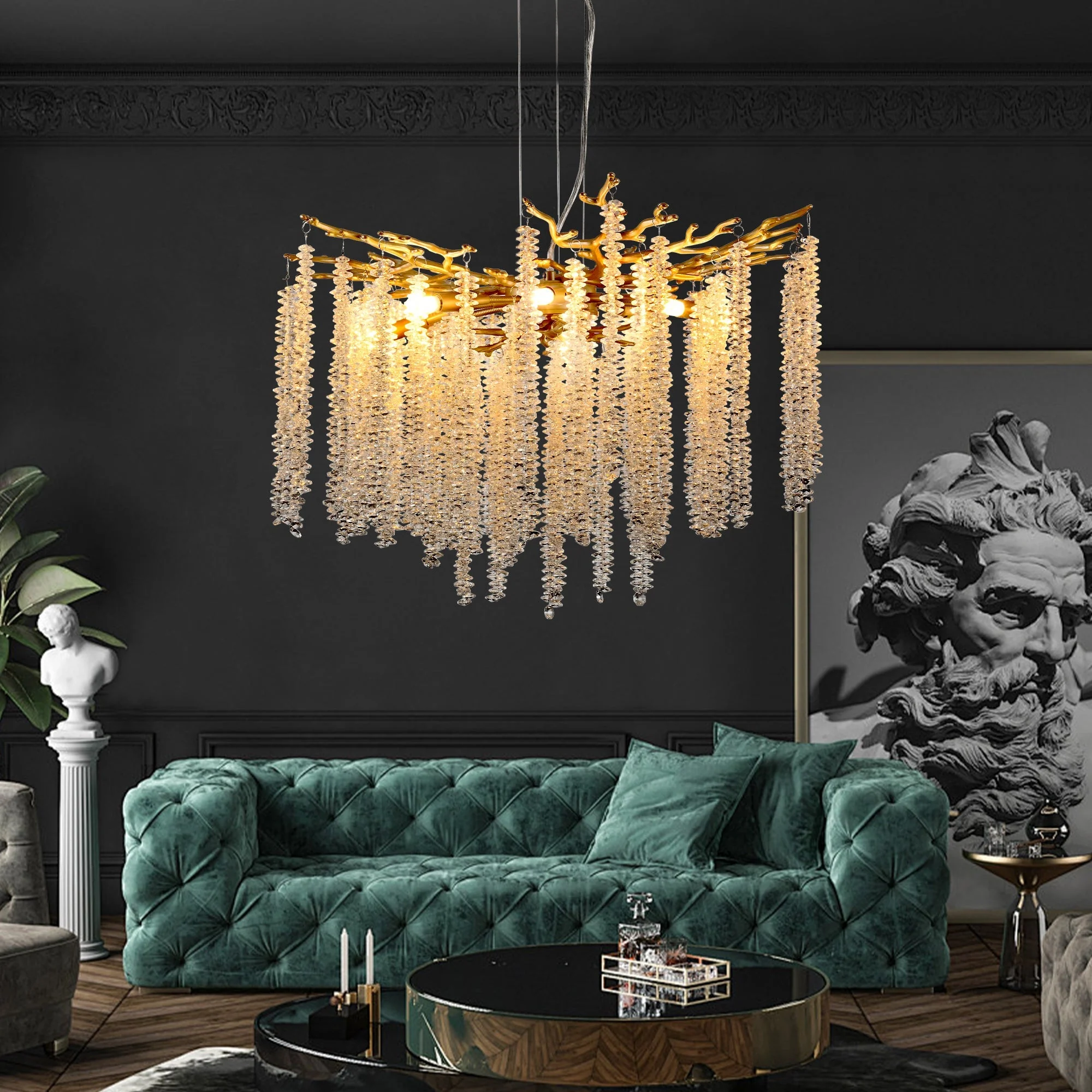 24-inch Modern Golden Pendant Light with Cascading Crystal Strands - Image 2