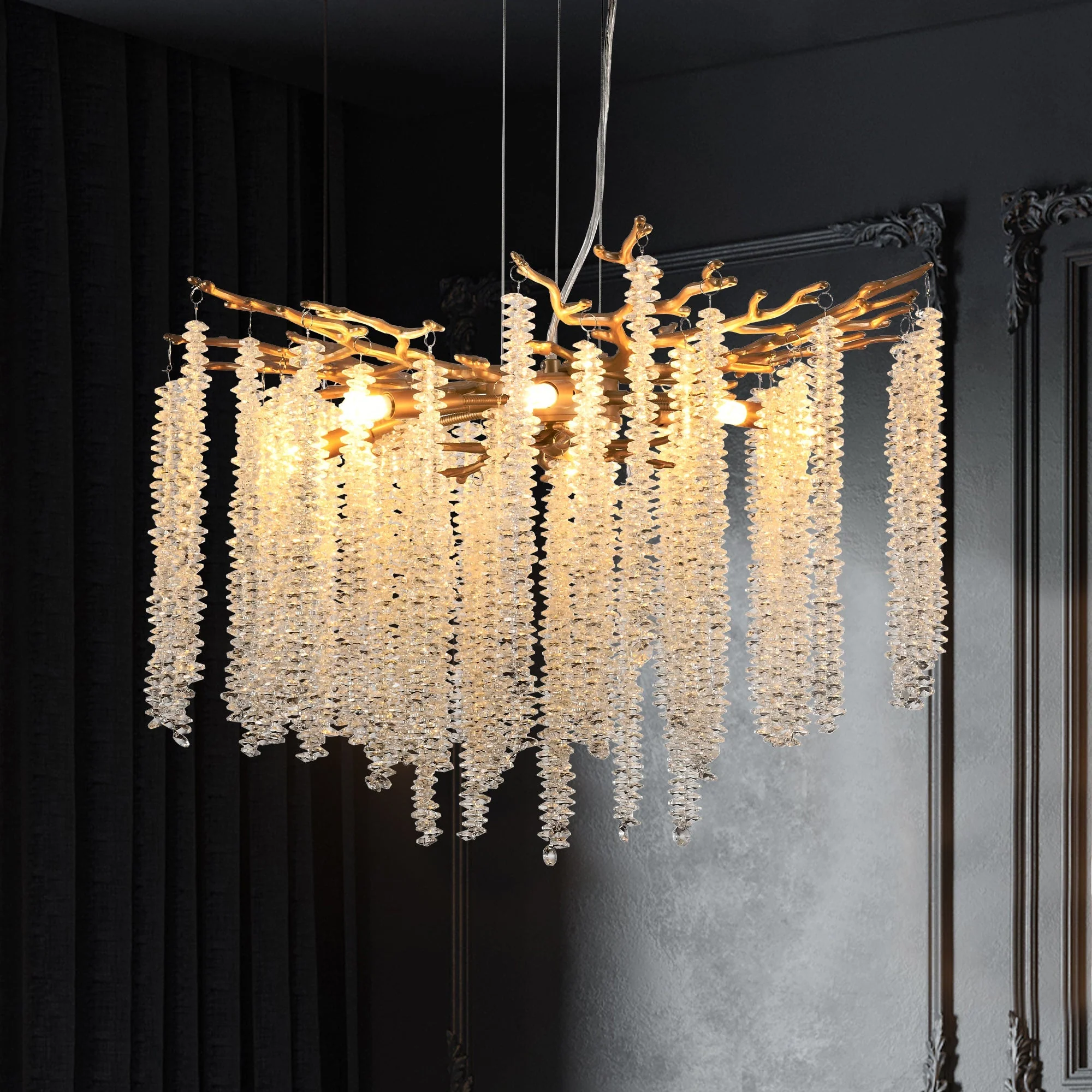 24-inch Modern Golden Pendant Light with Cascading Crystal Strands - Image 6