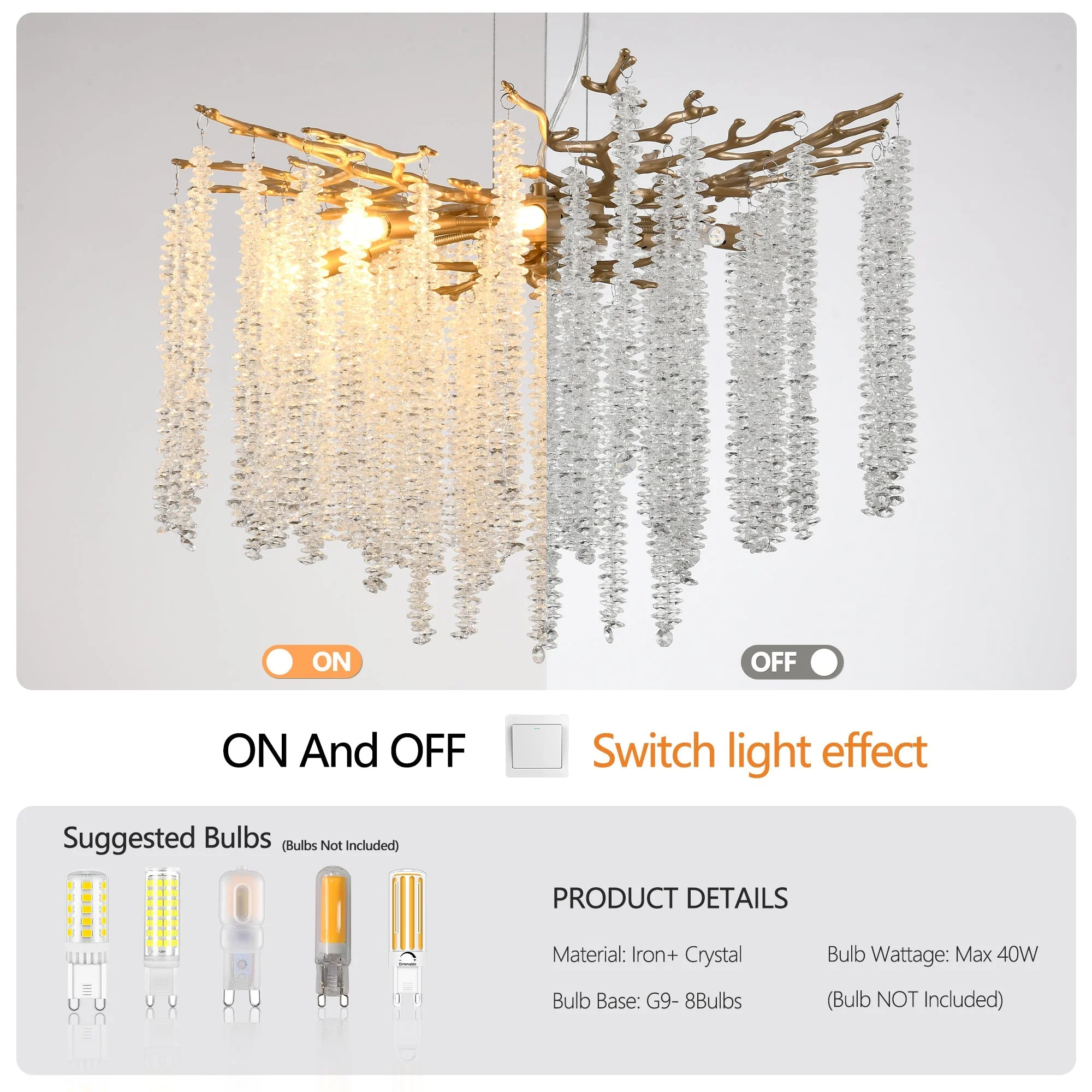 24-inch Modern Golden Pendant Light with Cascading Crystal Strands - Image 8