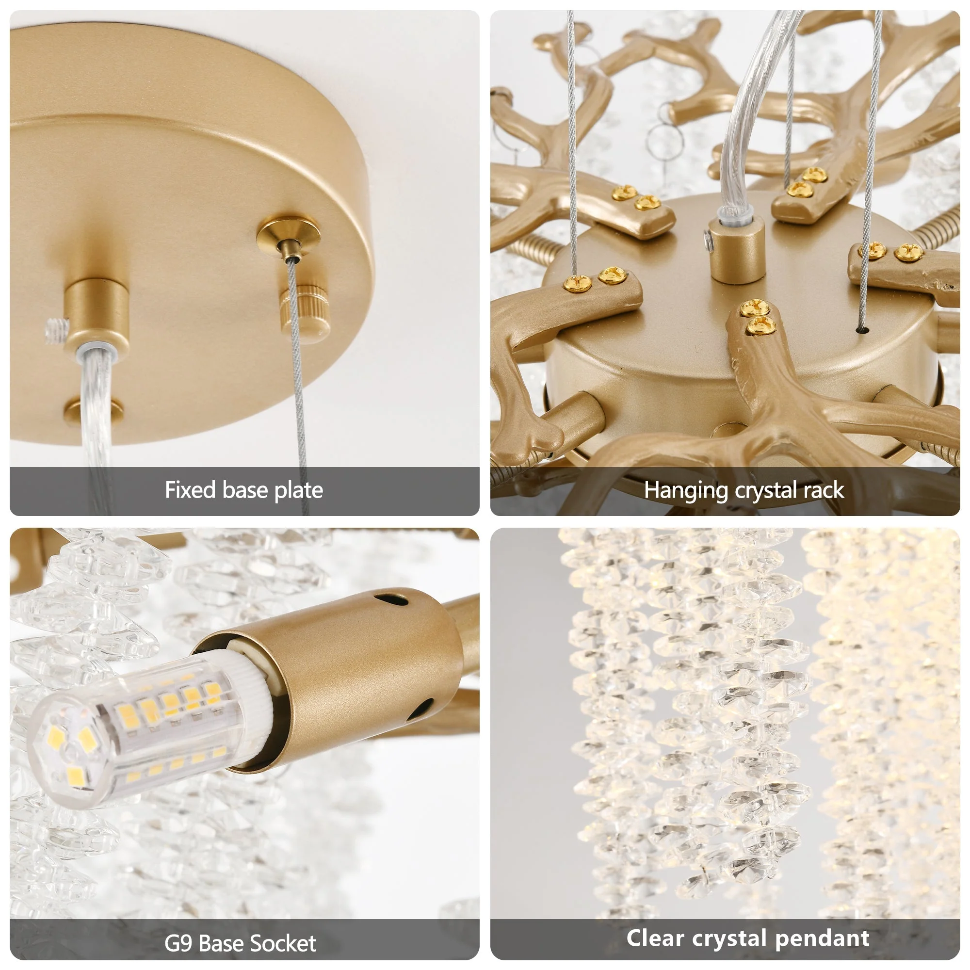 24-inch Modern Golden Pendant Light with Cascading Crystal Strands - Image 9