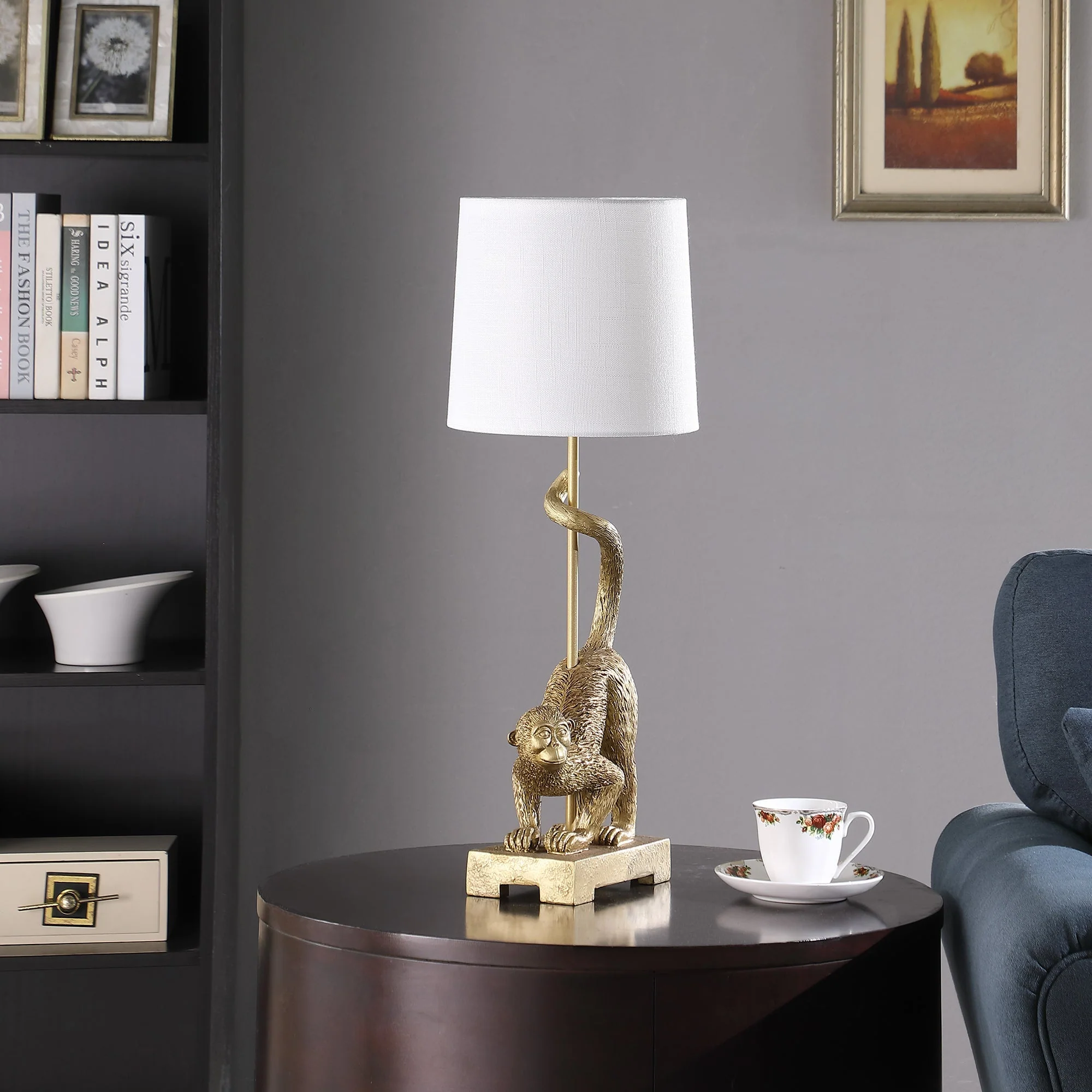 24-Inch Old World Gold Capuchin Monkey Polyresin Table Lamp - Image 4