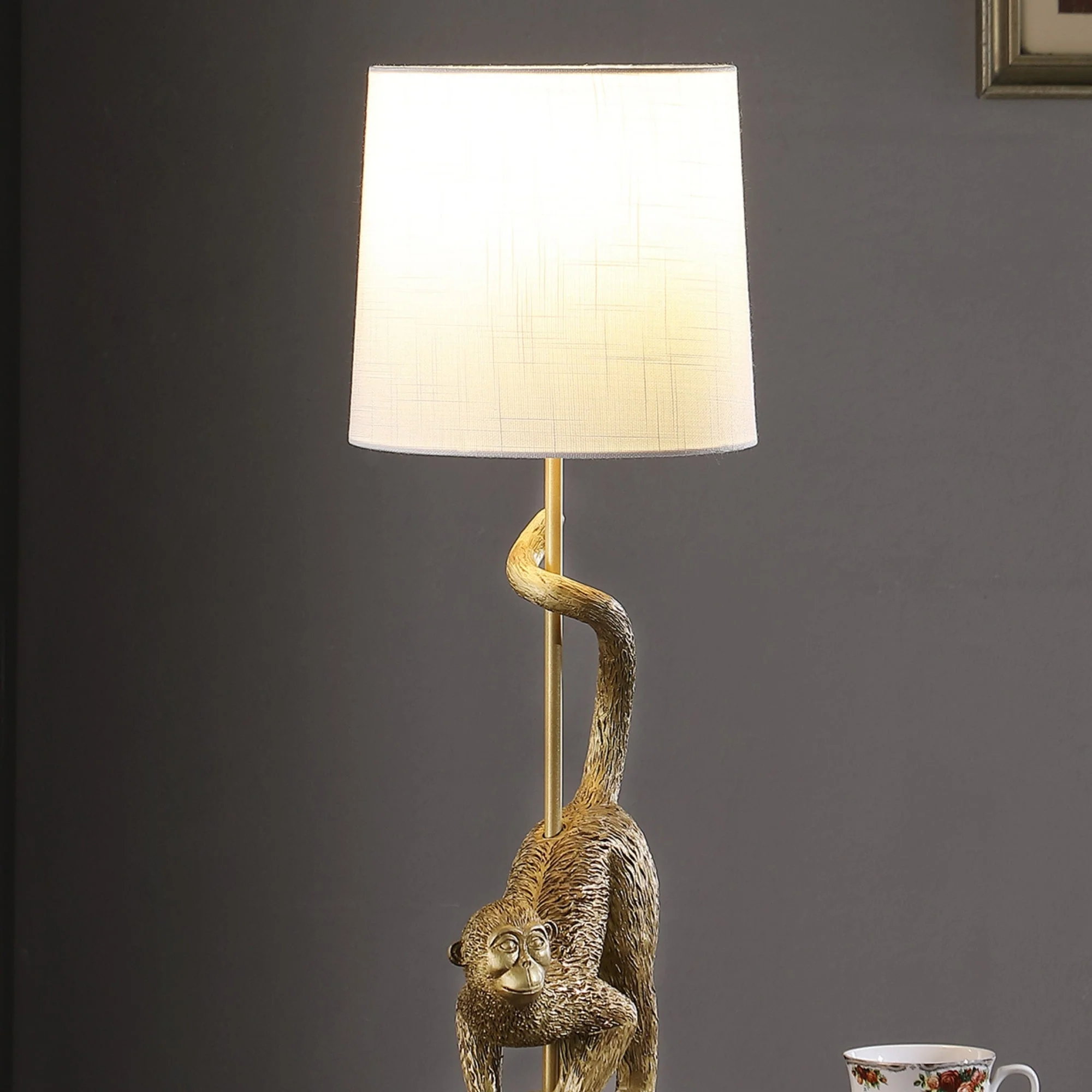 24-Inch Old World Gold Capuchin Monkey Polyresin Table Lamp - Image 5