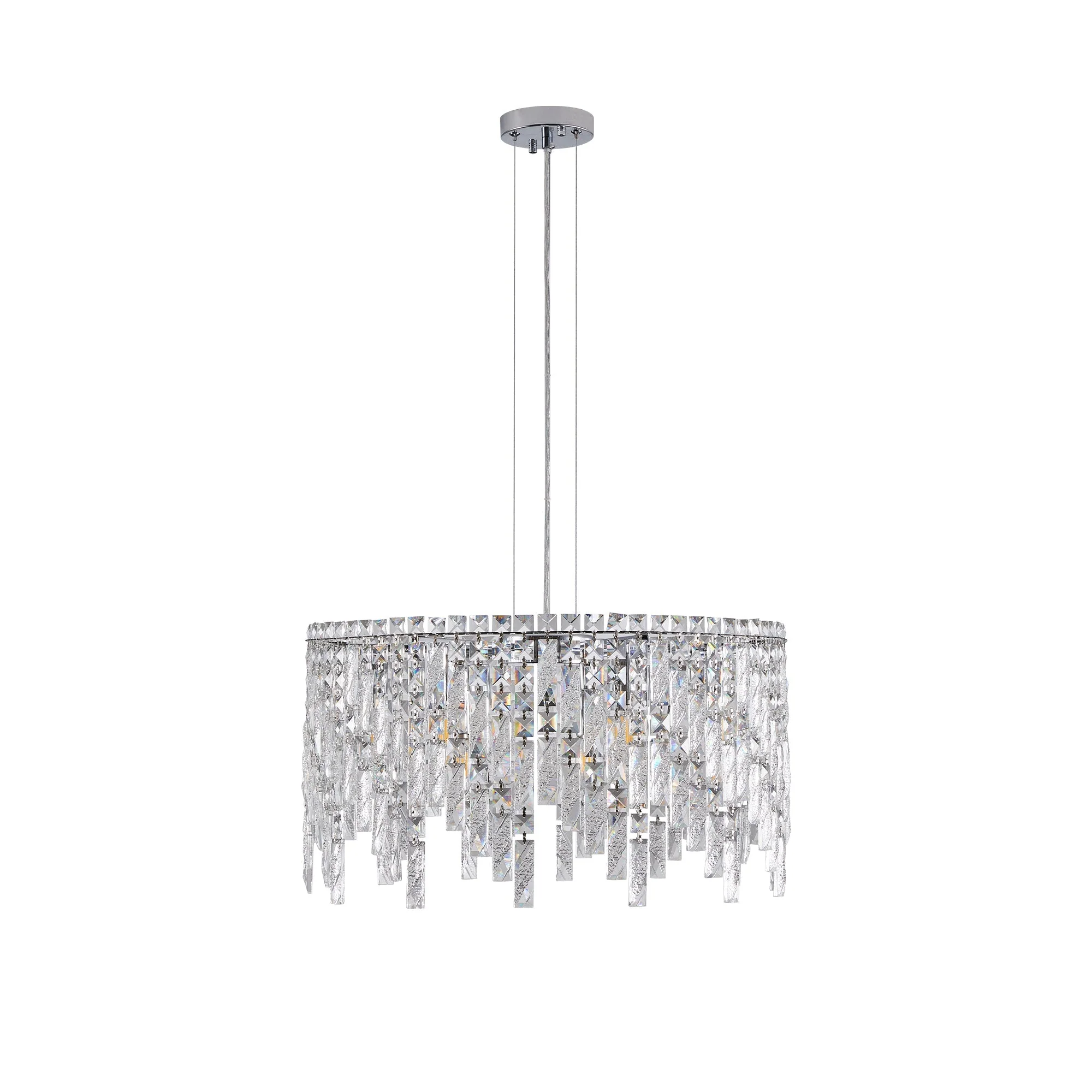 24" Luxurious Round Silver Crystal Chandelier - Image 10