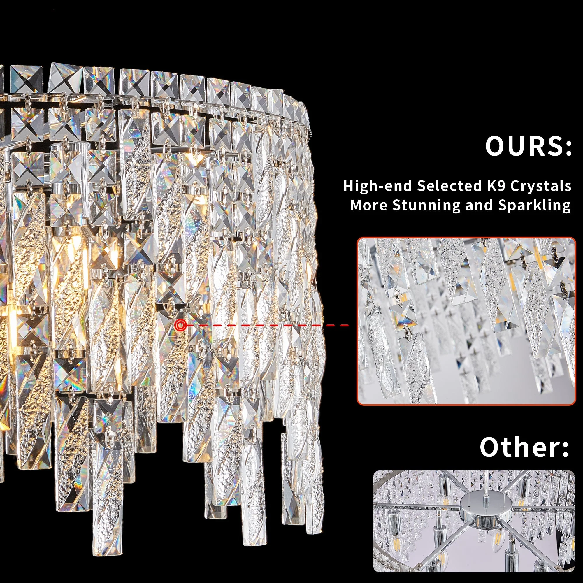 24" Luxurious Round Silver Crystal Chandelier - Image 3