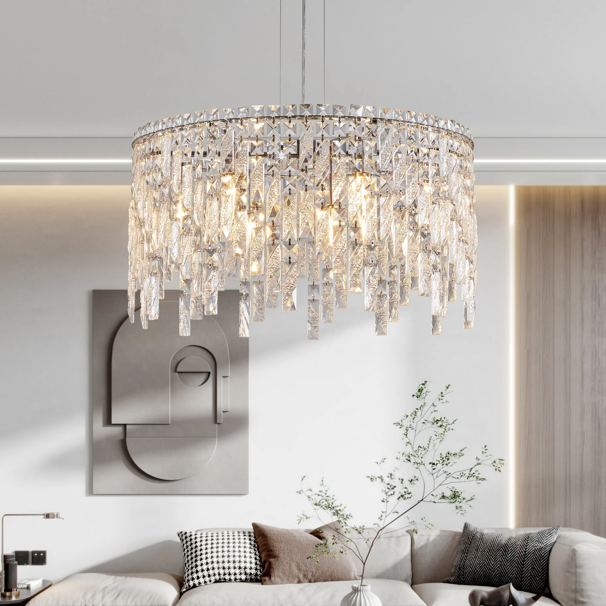24" Luxurious Round Silver Crystal Chandelier - Image 8