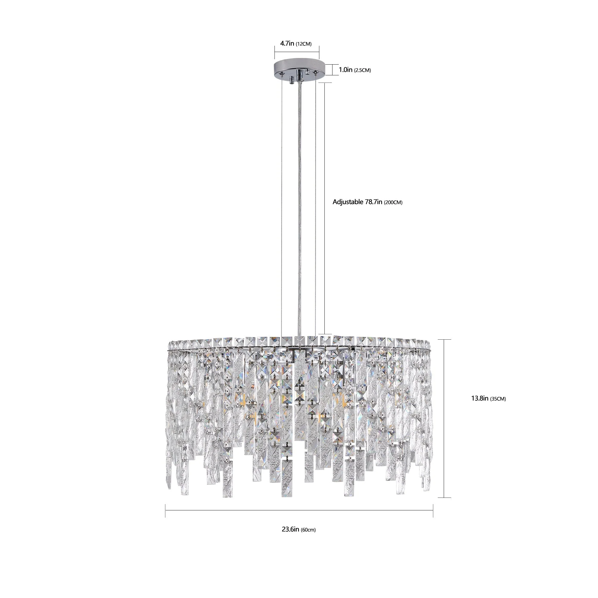 24" Luxurious Round Silver Crystal Chandelier - Image 9