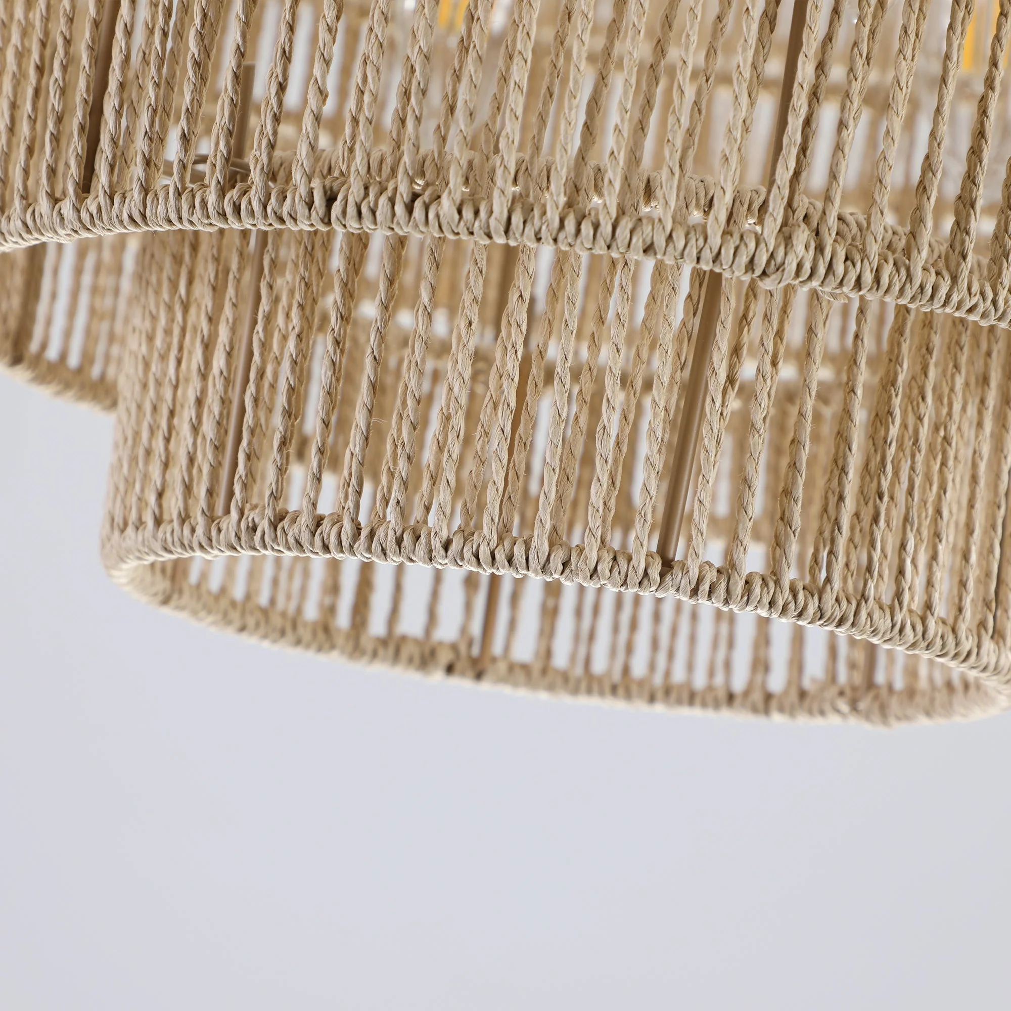24' Modern 5-Layer Woven Hemp Rope Chandelier, Boho Style Pendant Light, Elegant Hanging Light Fixture for Living Room, Dining Room, Bedroom (No Bulbs) - Image 10