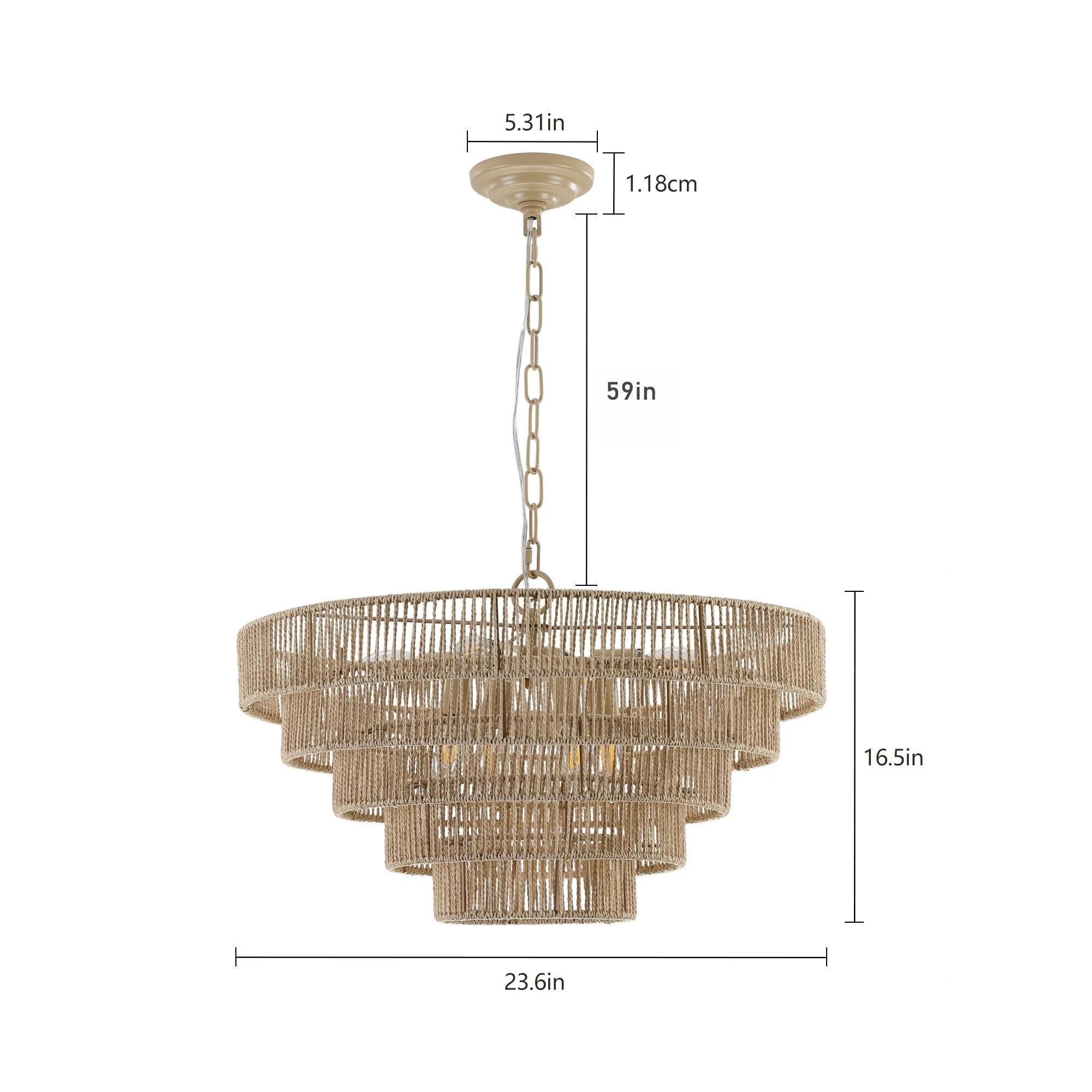 24' Modern 5-Layer Woven Hemp Rope Chandelier, Boho Style Pendant Light, Elegant Hanging Light Fixture for Living Room, Dining Room, Bedroom (No Bulbs) - Image 11