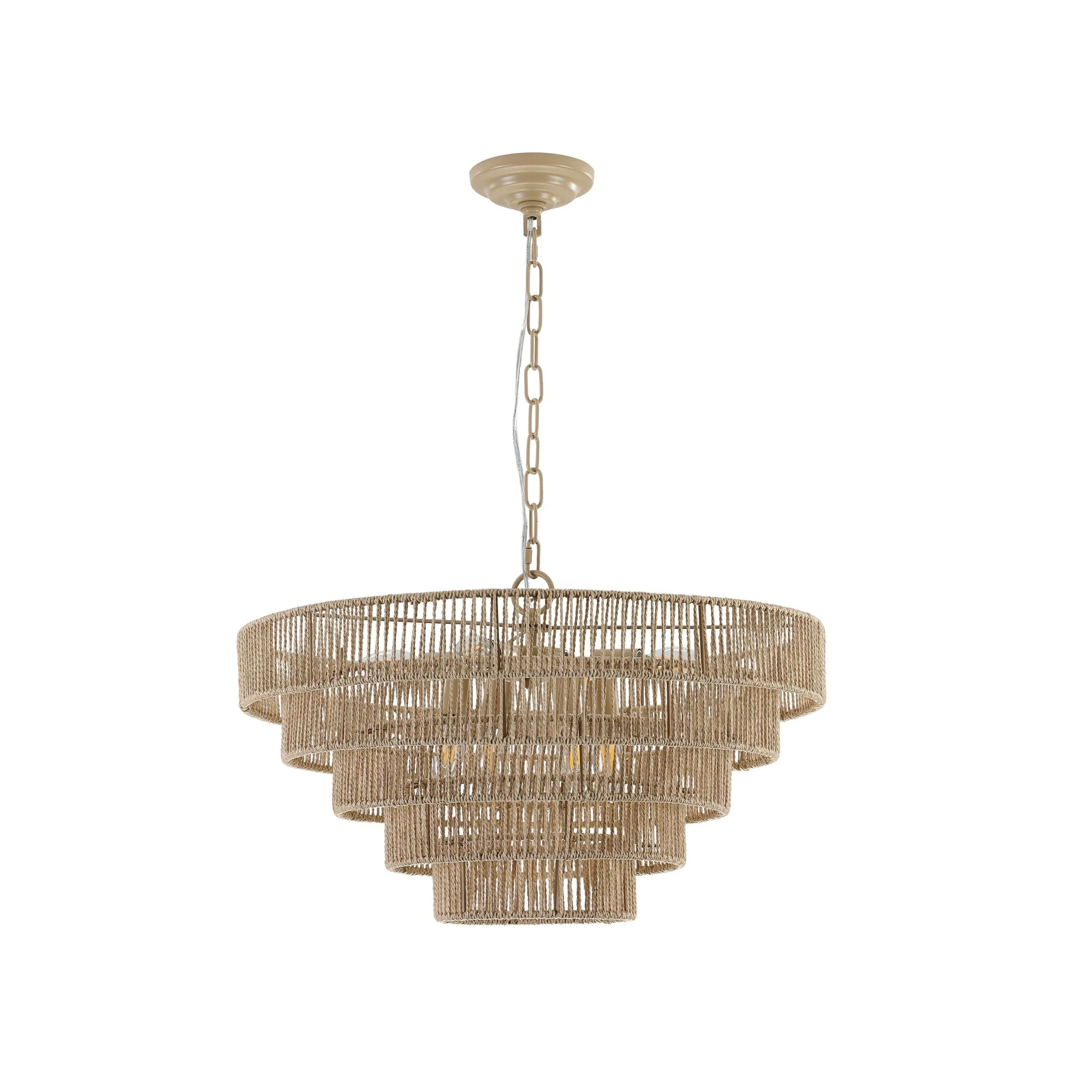 24' Modern 5-Layer Woven Hemp Rope Chandelier, Boho Style Pendant Light, Elegant Hanging Light Fixture for Living Room, Dining Room, Bedroom (No Bulbs) - Image 12