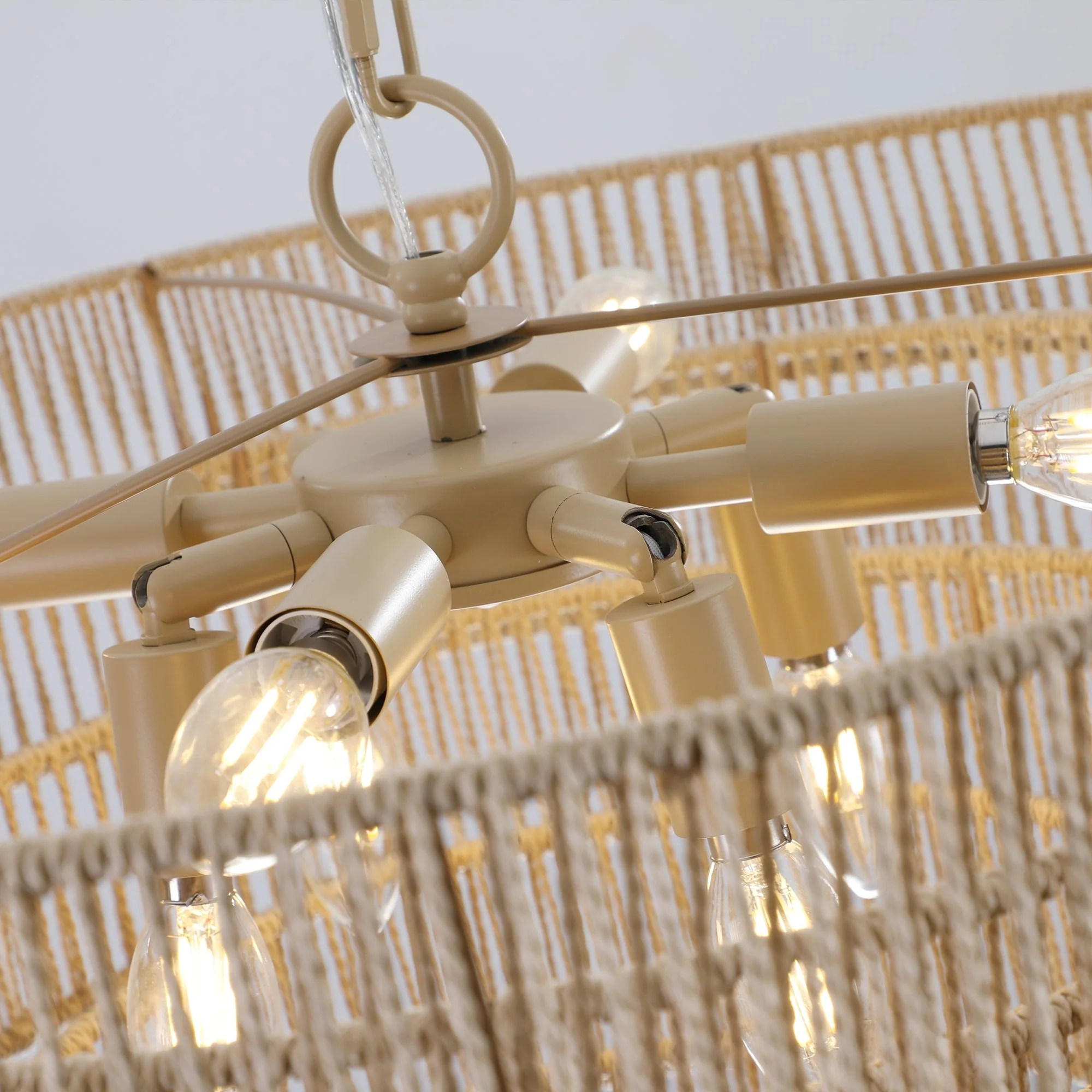 24' Modern 5-Layer Woven Hemp Rope Chandelier, Boho Style Pendant Light, Elegant Hanging Light Fixture for Living Room, Dining Room, Bedroom (No Bulbs) - Image 9