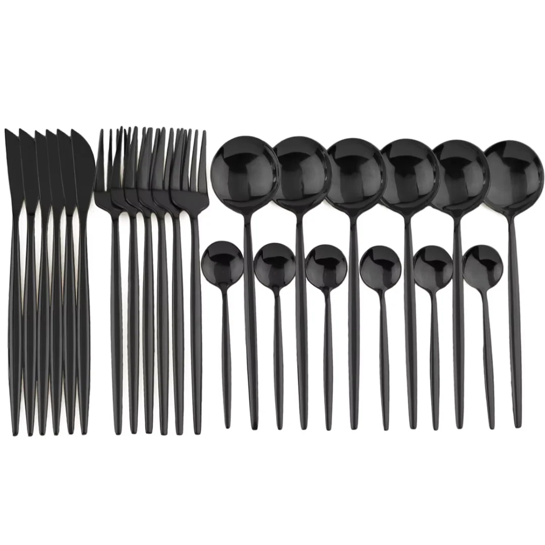 24 Piece Black Stainless Steel Cutlery Set for 4 with Steak Knives - Image 2