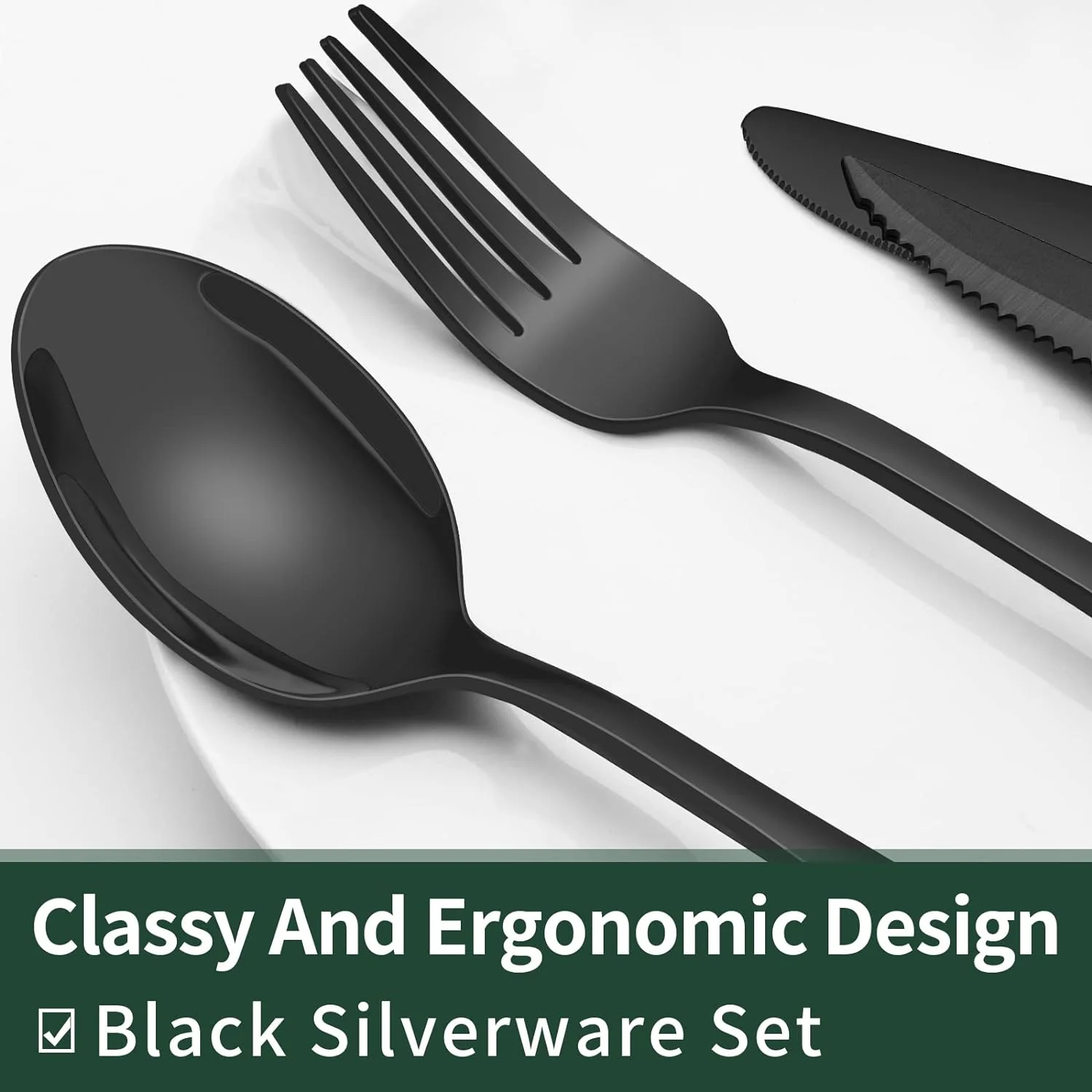24 Piece Black Stainless Steel Cutlery Set for 4 with Steak Knives - Image 6