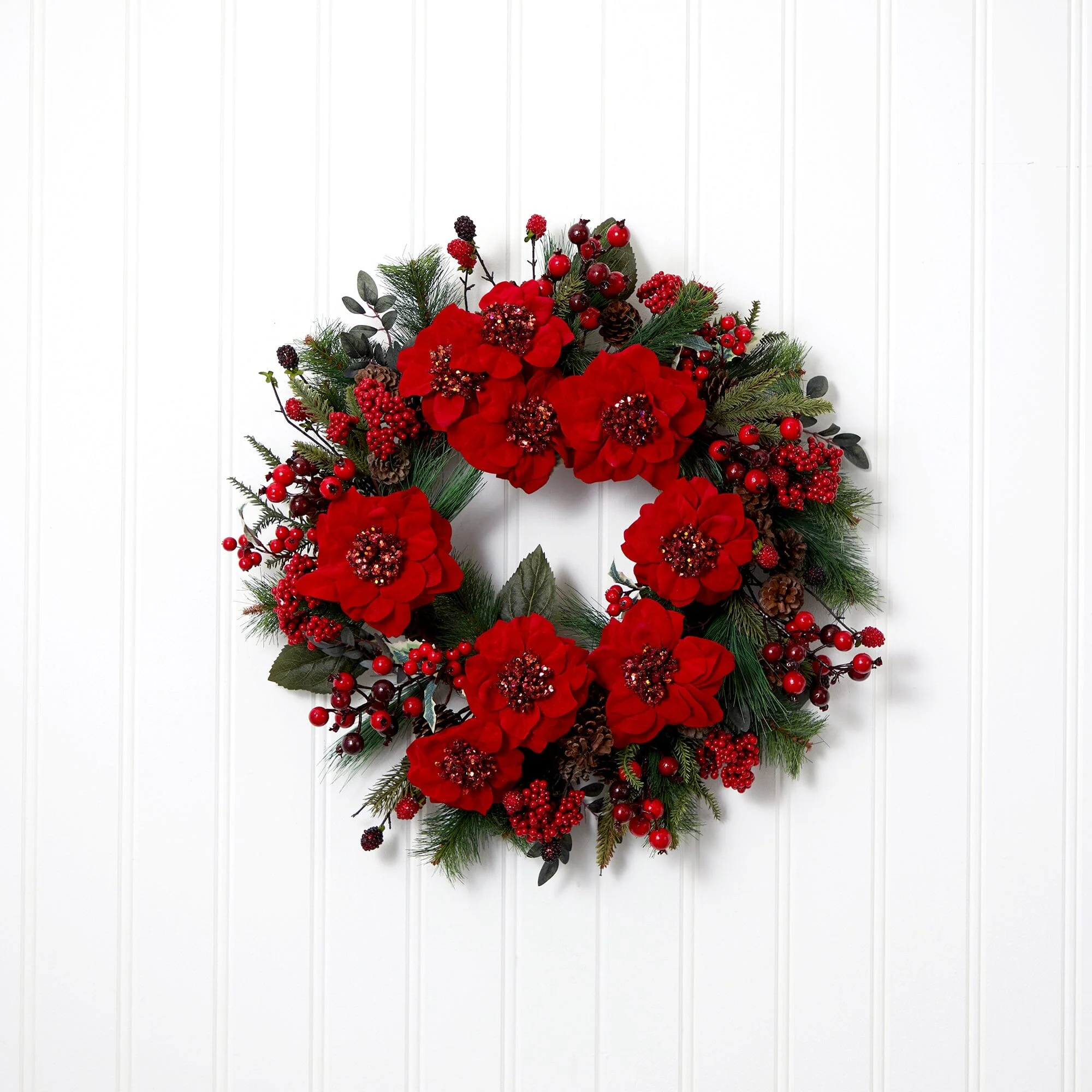 24" Poinsettia Wreath" - Image 3