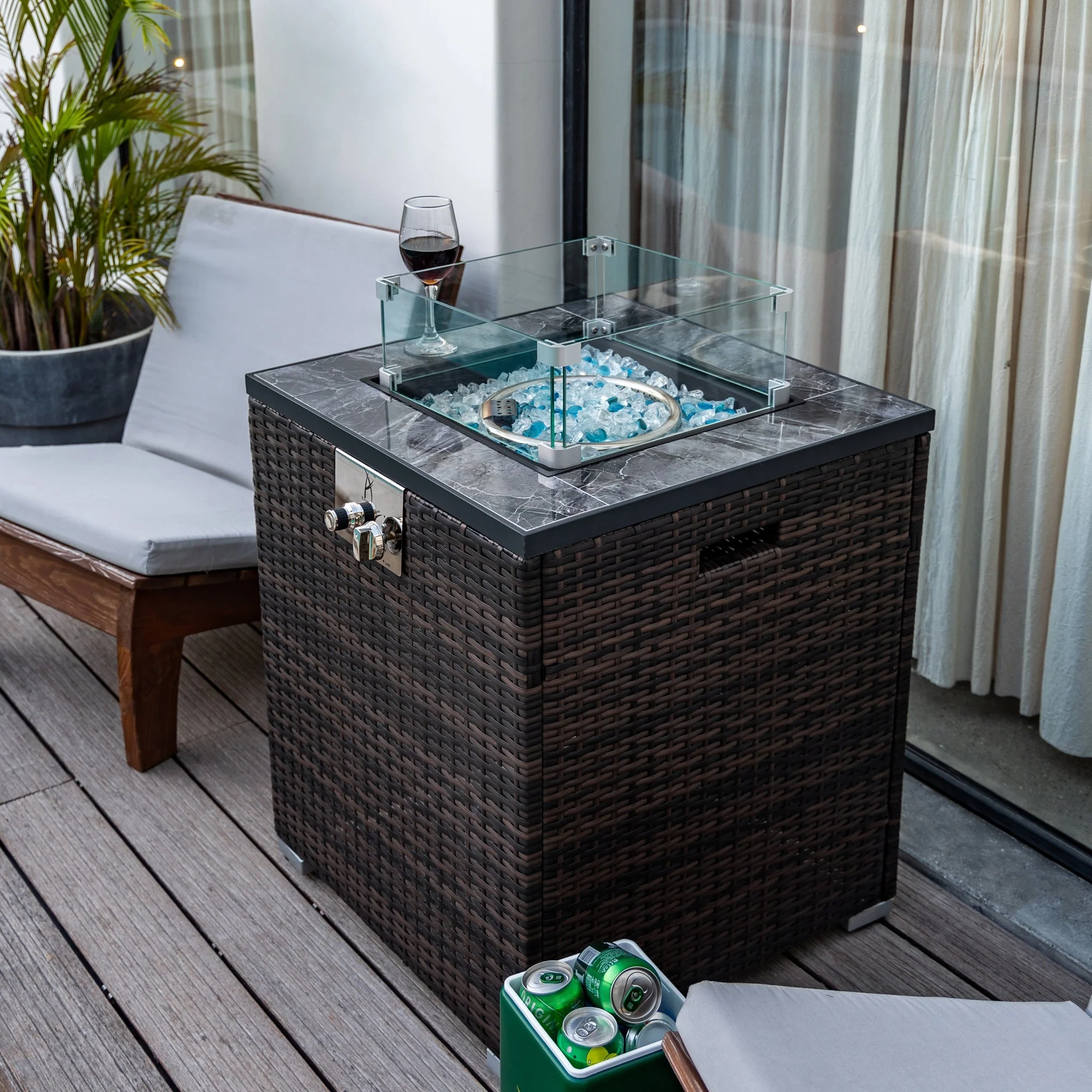 24" Propane Gas Fire Pit Table with Tile Tabletop and Wicker Base - Image 2
