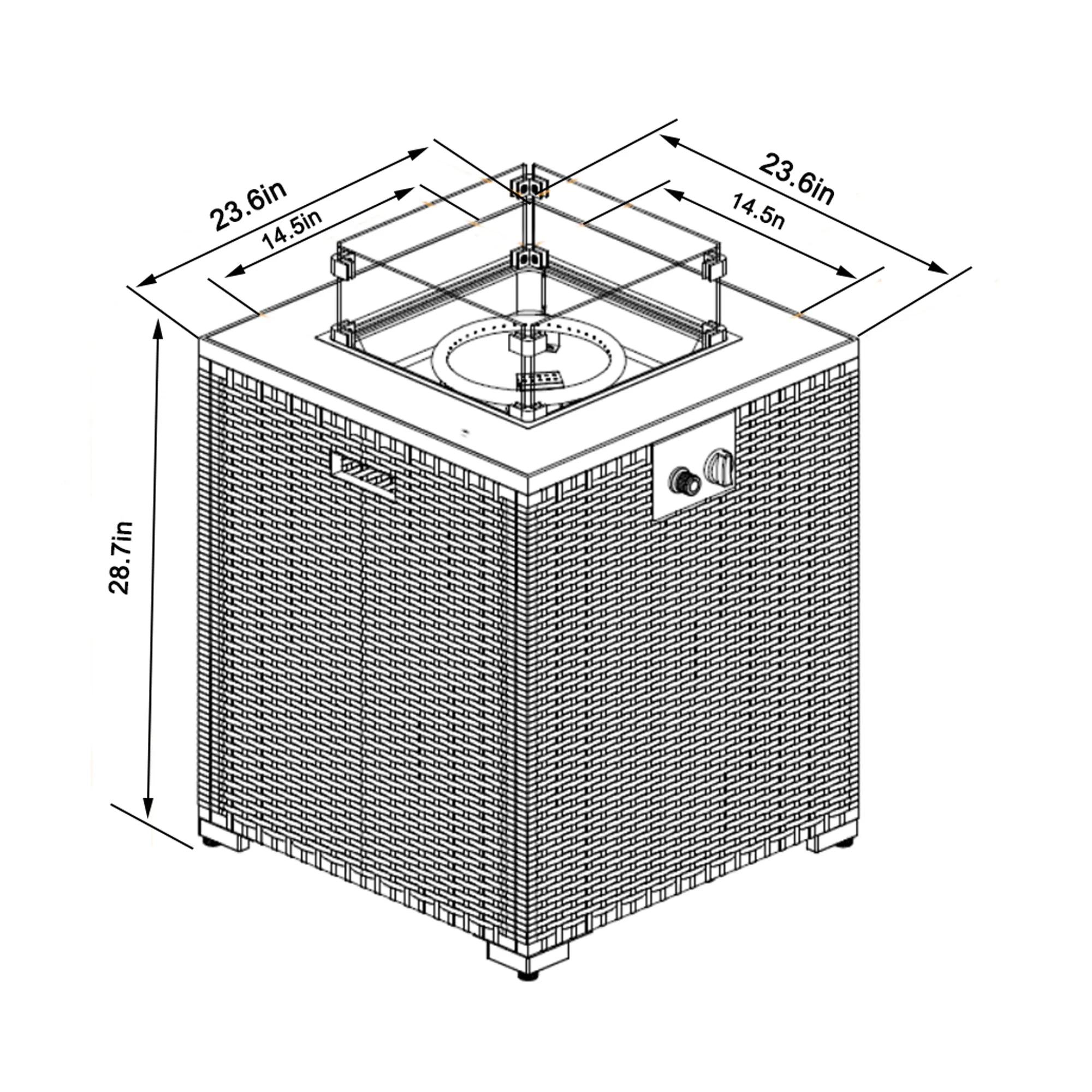24" Propane Gas Fire Pit Table with Tile Tabletop and Wicker Base - Image 3