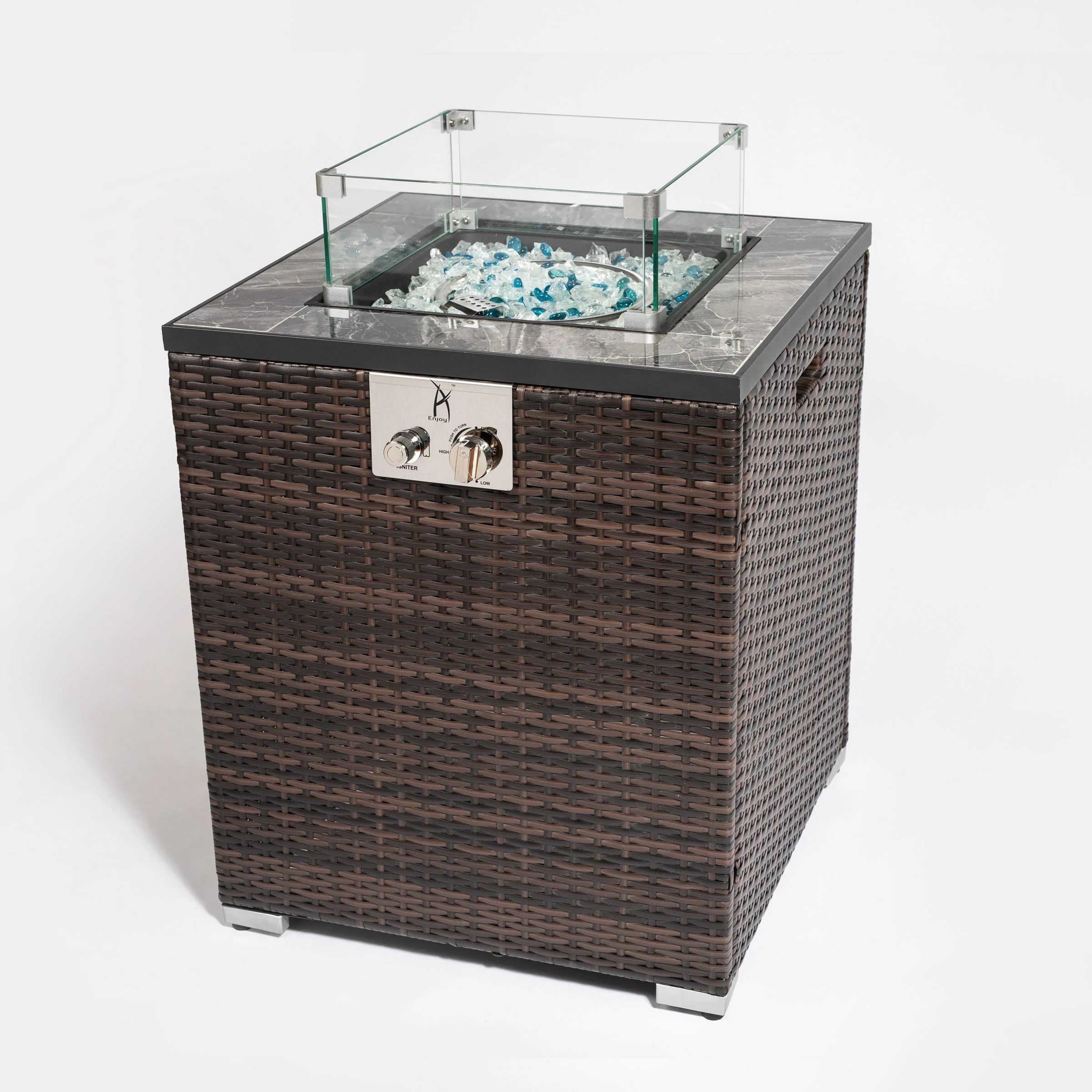 24" Propane Gas Fire Pit Table with Tile Tabletop and Wicker Base - Image 4