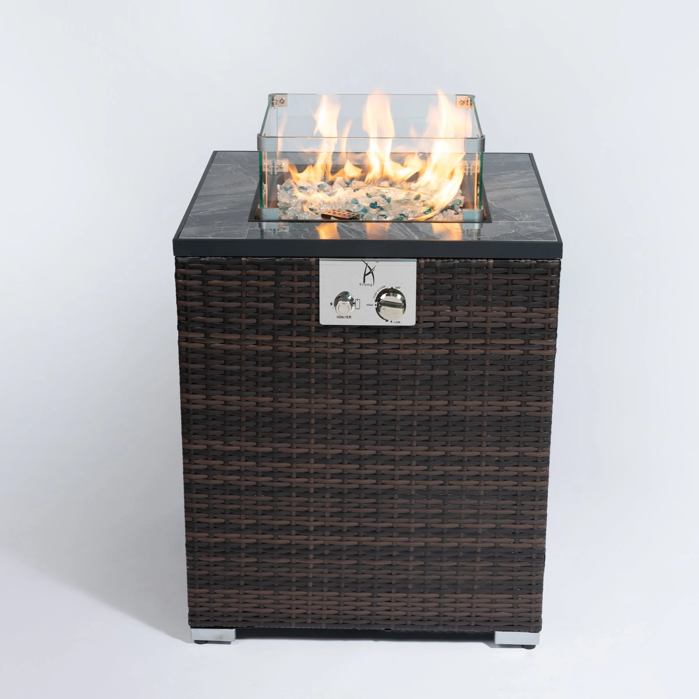 24" Propane Gas Fire Pit Table with Tile Tabletop and Wicker Base - Image 5