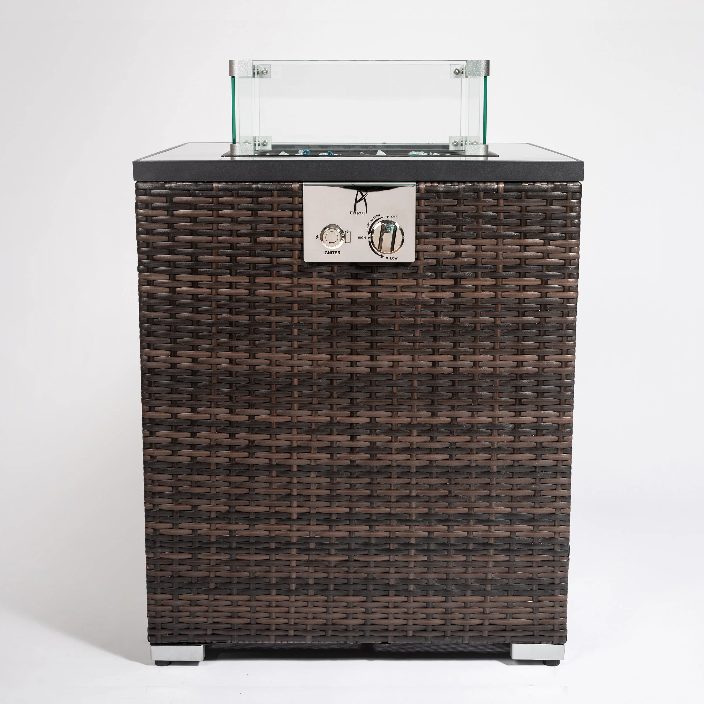 24" Propane Gas Fire Pit Table with Tile Tabletop and Wicker Base - Image 6