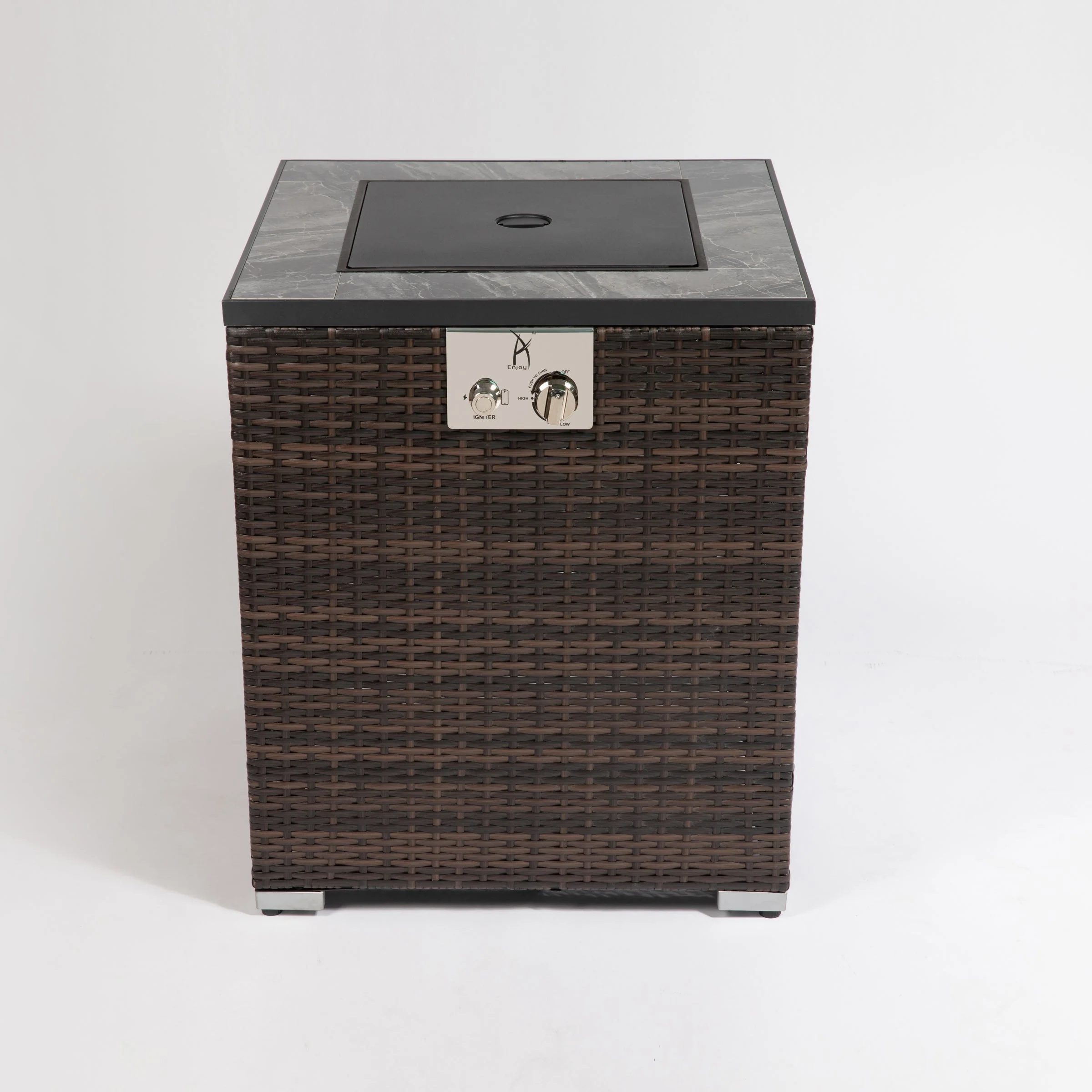 24" Propane Gas Fire Pit Table with Tile Tabletop and Wicker Base - Image 9