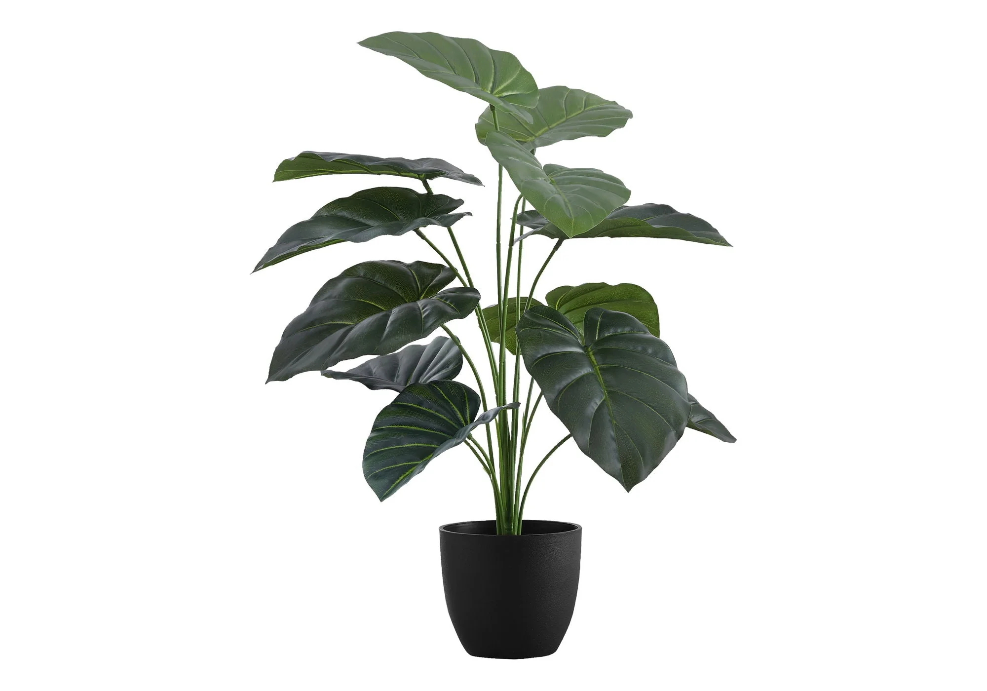 24" Tall, Artificial Plant, Alocasia, Indoor, Faux, Fake, Table, Greenery, Potted, Real Touch, Decorative - Green / Black - Image 2