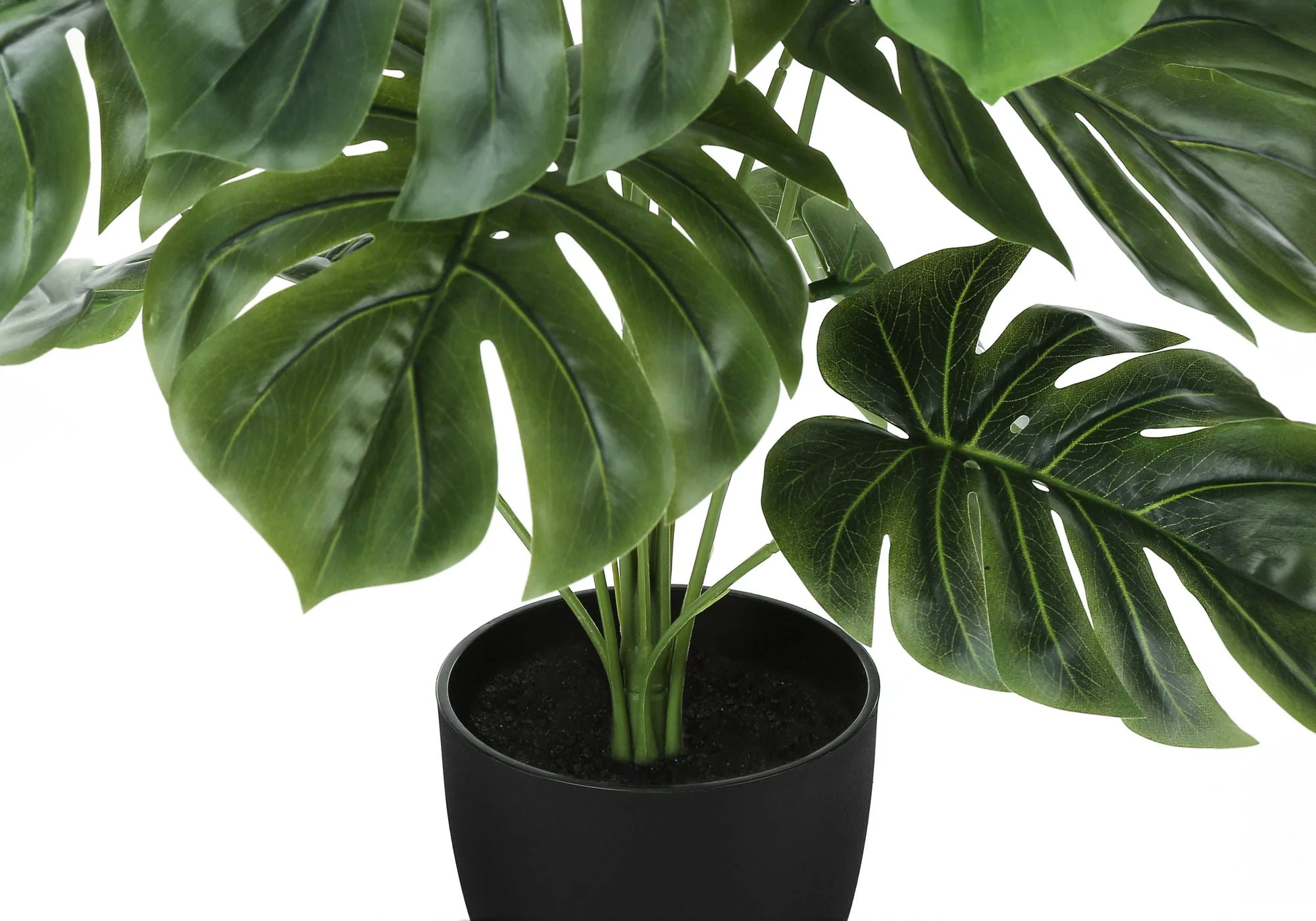 24" Tall, Artificial Plant, Monstera, Indoor, Faux, Fake, Table, Greenery, Potted, Real Touch, Decorative - Green / Black - Image 4