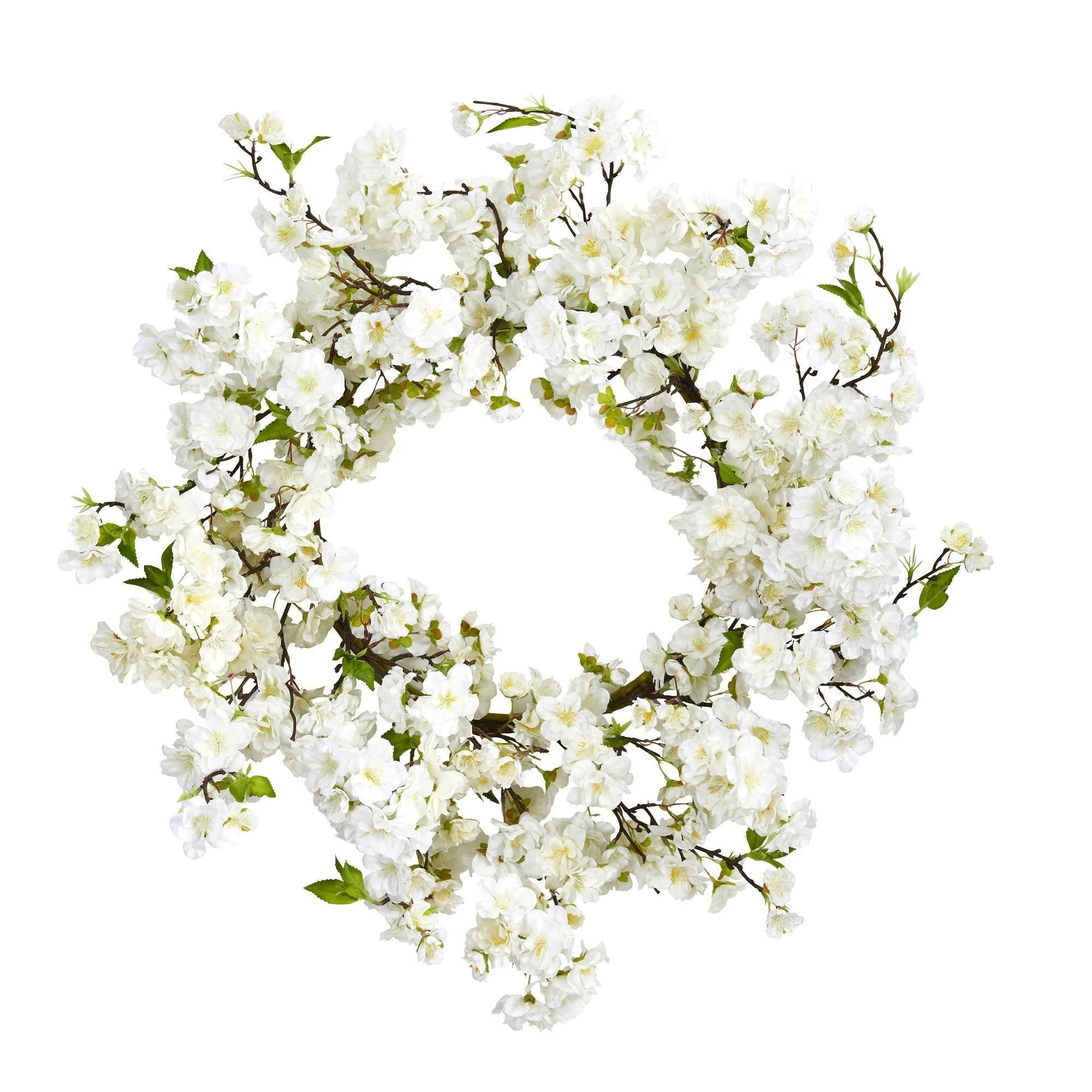 24” White Flower Blossom Wreath - Image 3