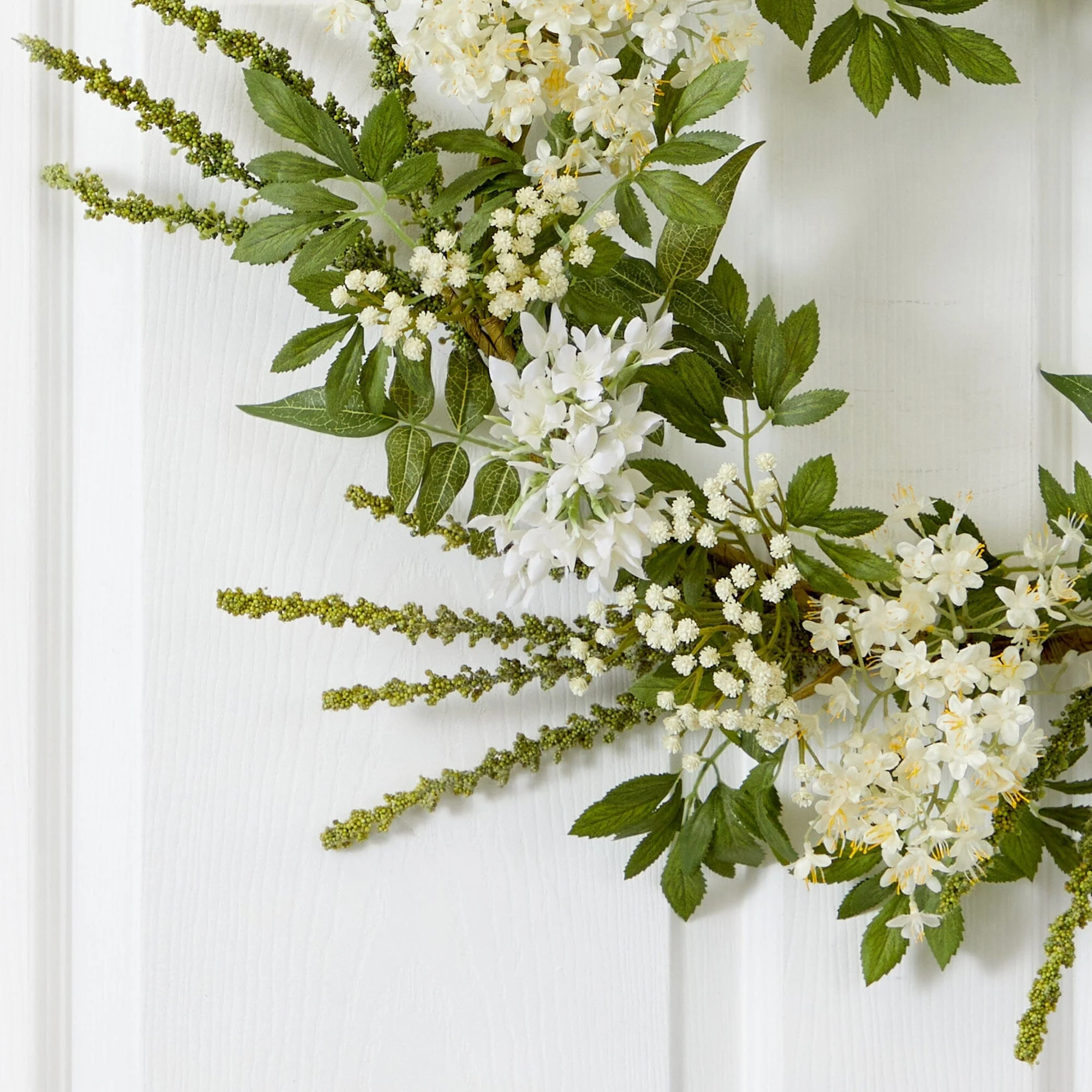 24” White Mixed Floral Artificial Wreath - Image 2