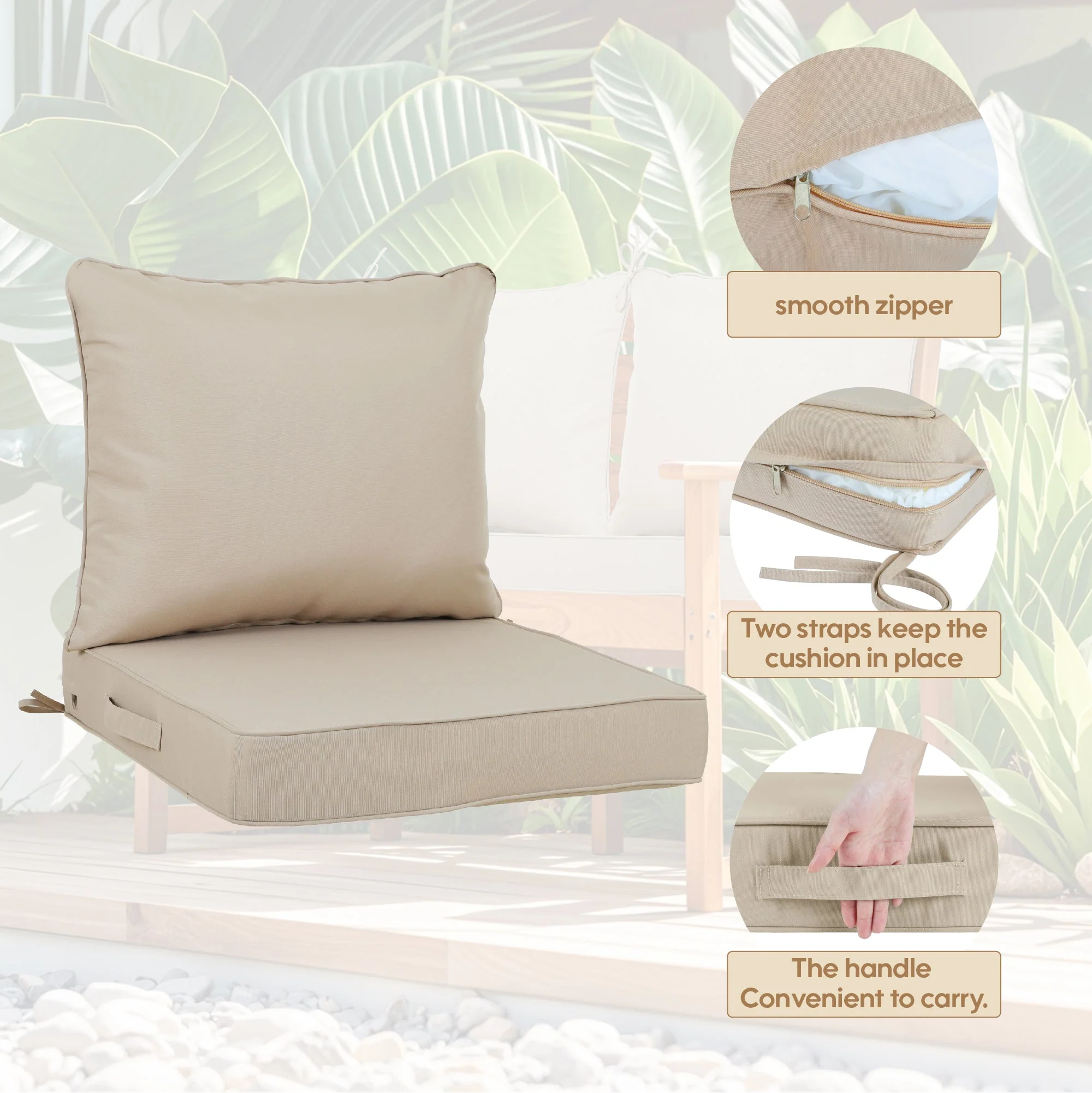 24x24 Inch Outdoor Deep Seat Cushion Set - Beige - Image 3